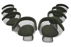 Warren Platner for Knoll Bronze Frame Dining Chairs in Deep Green Boucle'