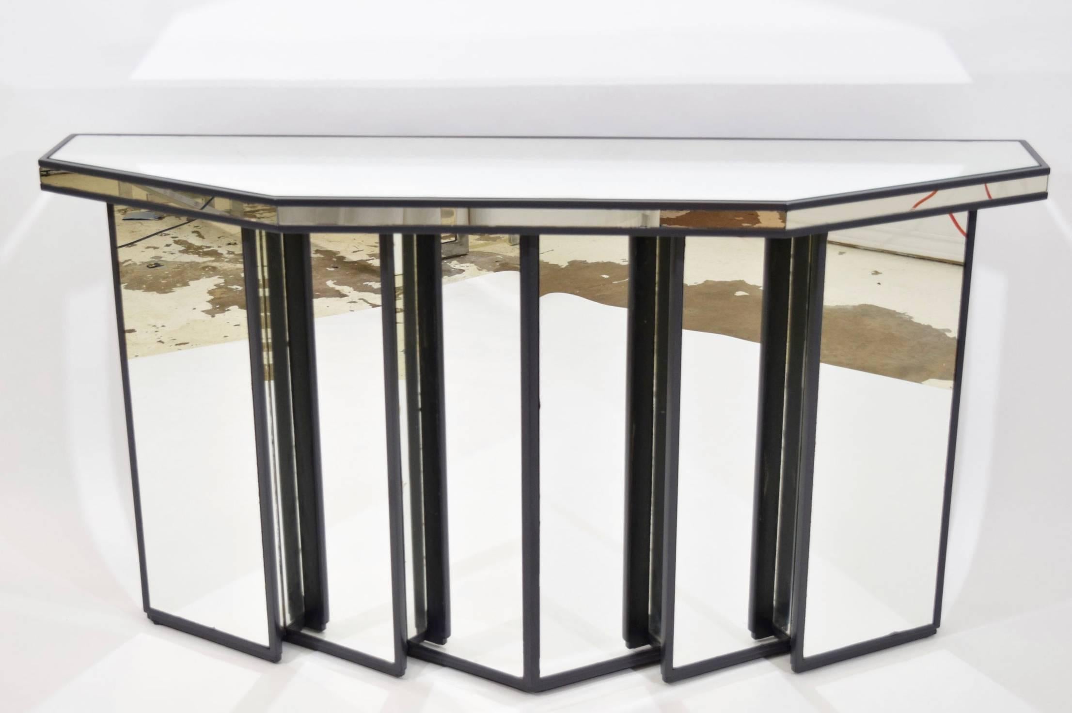 20th Century Mid-Century Faceted Console with Cubist Mirror For Sale