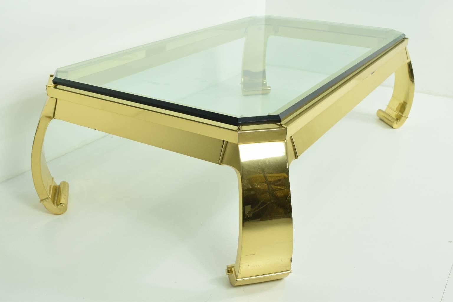 Karl Springer Style Brass Coffee Table In Good Condition In Dallas, TX