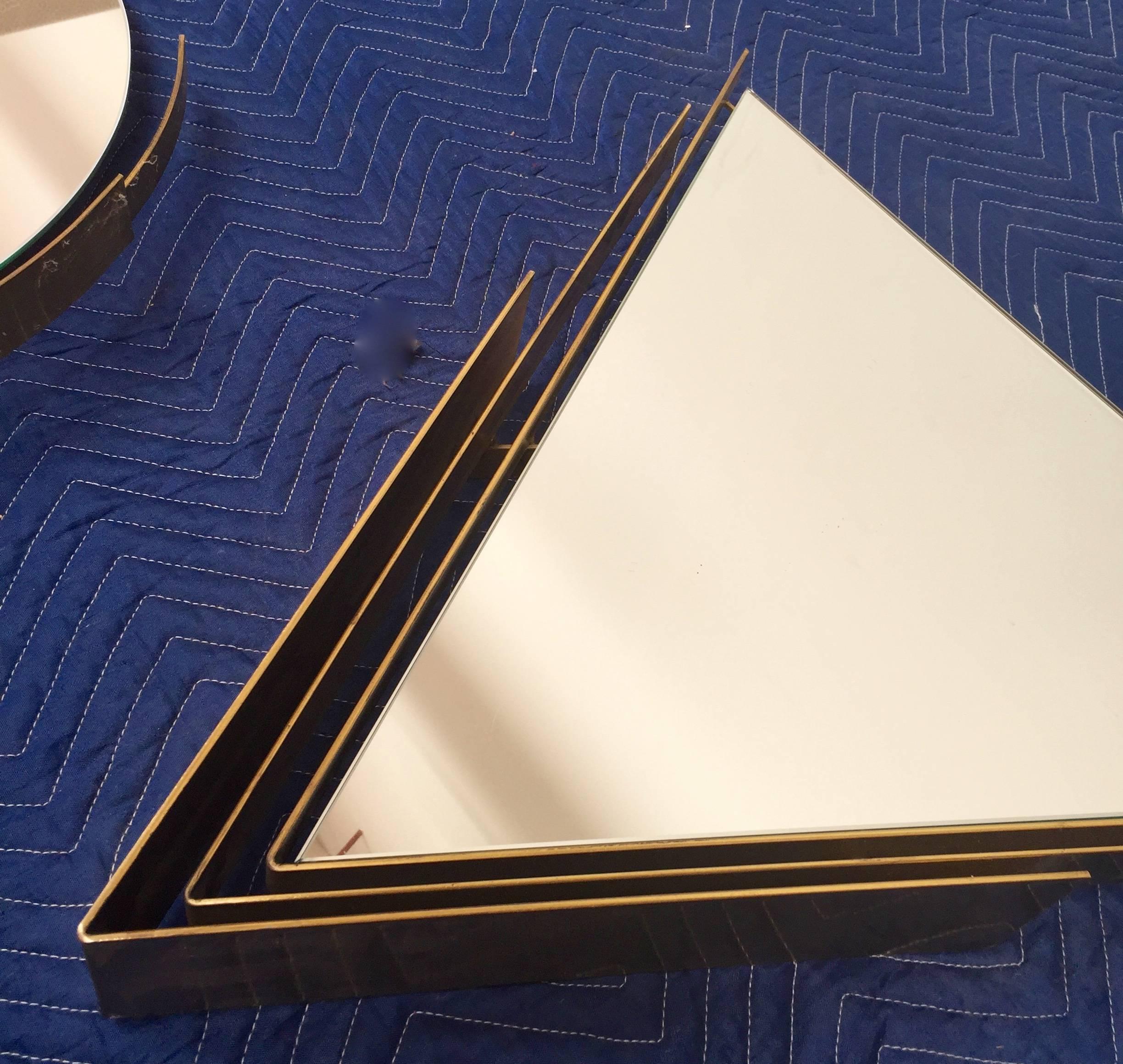 Modern Curtis Jere Brass-Framed V-Shaped Mirror For Sale