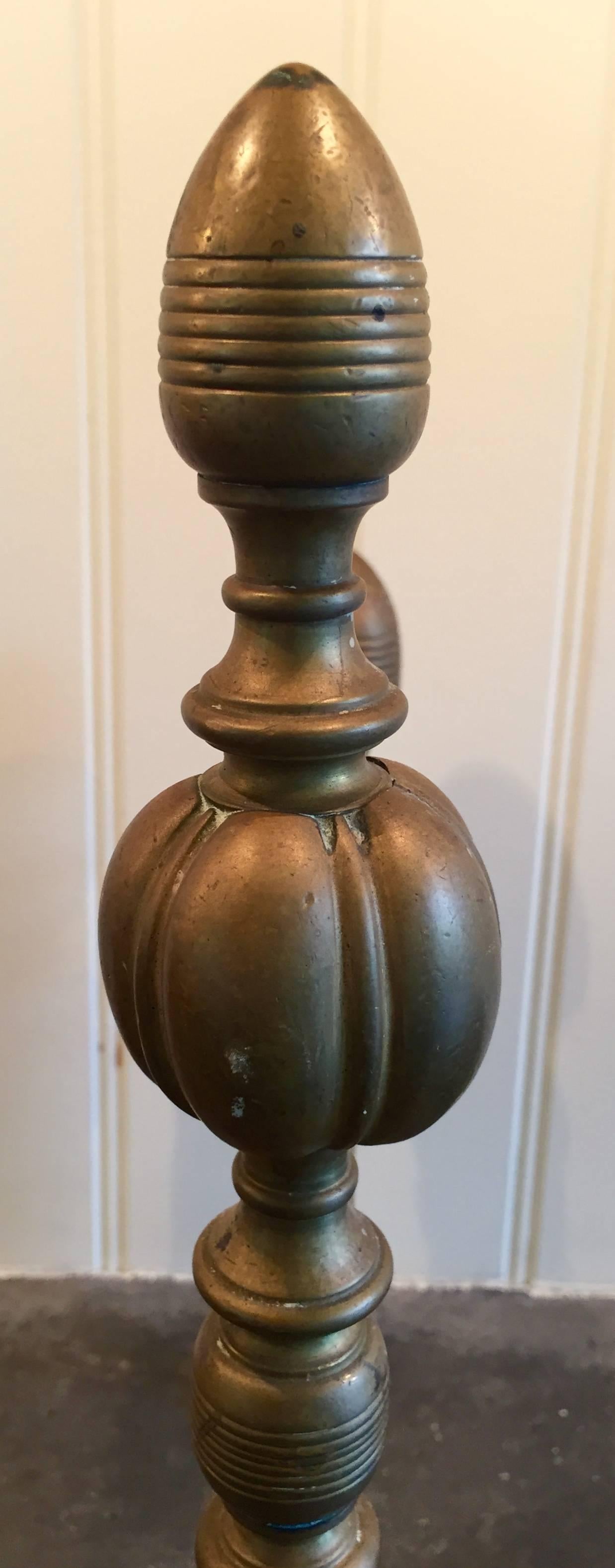 Regency Regence Style Brass Andirons / Tool Holder For Sale