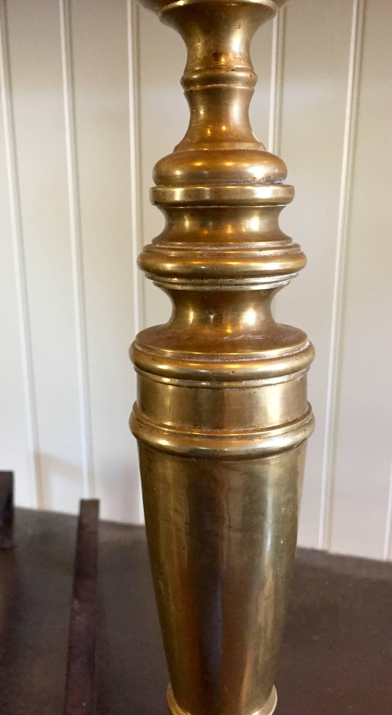 English Georgian Style Tall Brass Andirons For Sale