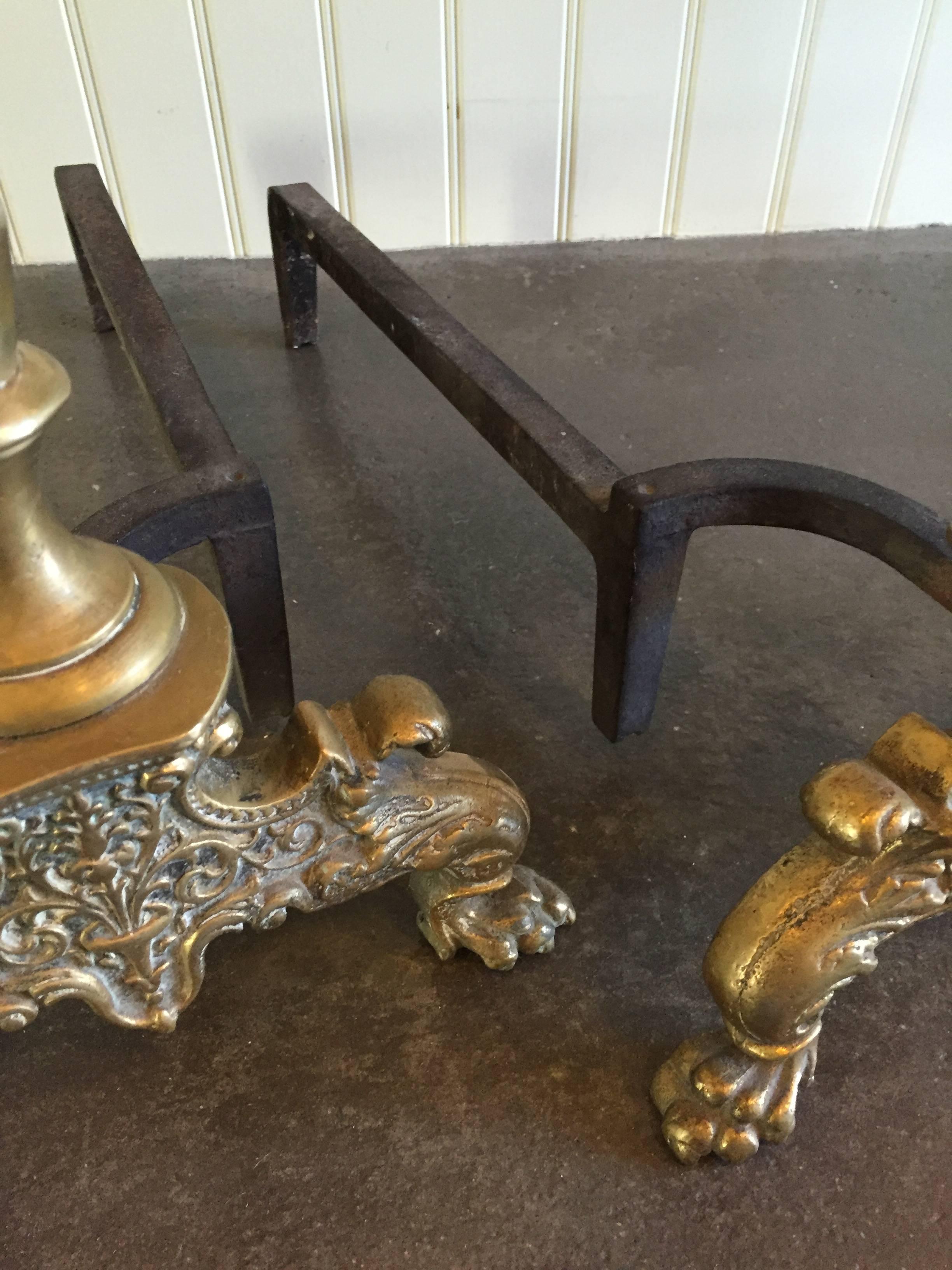 Georgian Style Tall Brass Andirons In Good Condition For Sale In Quogue, NY
