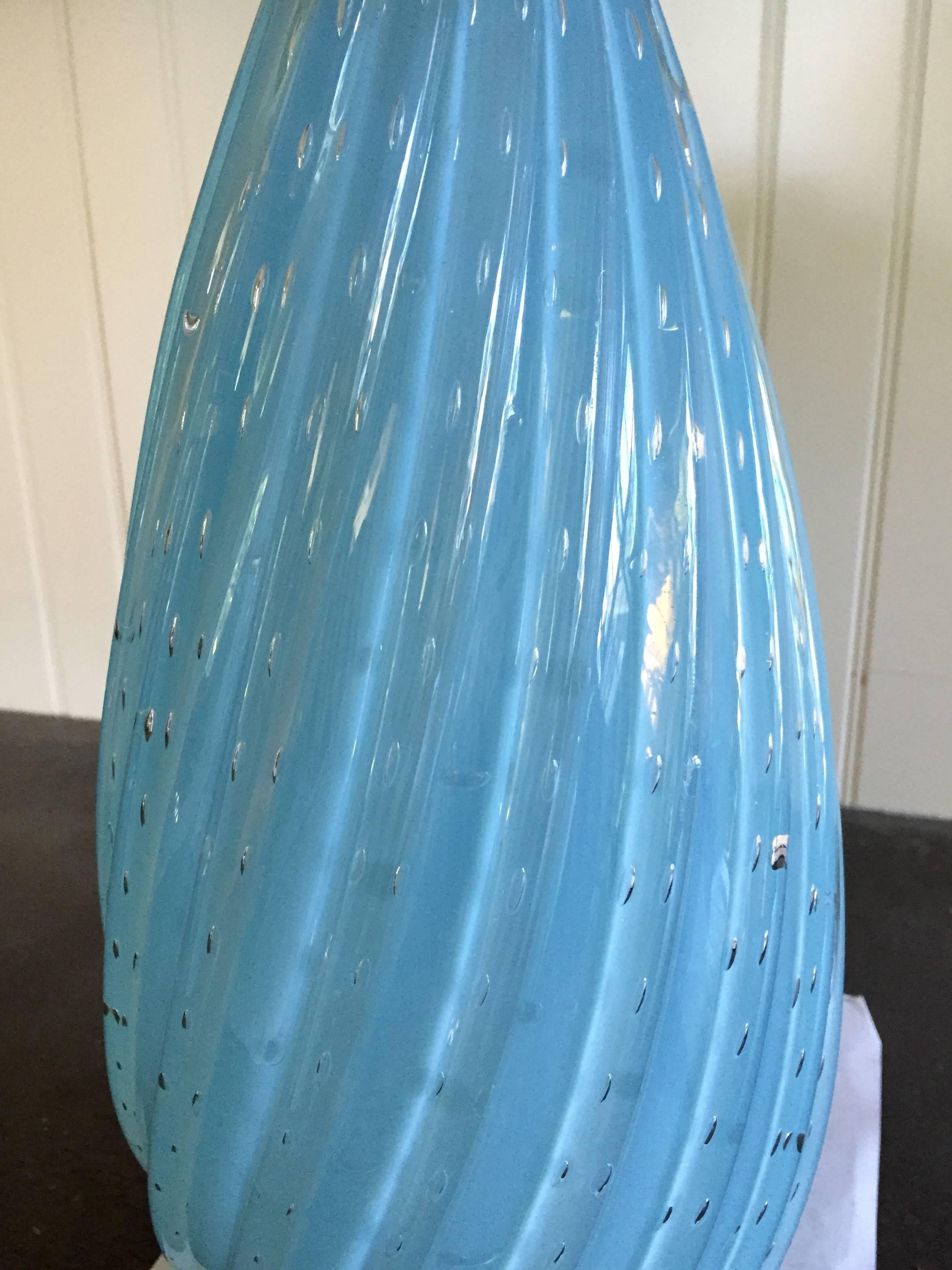 20th Century Pair of Sky Blue Murano Glass Table Lamps by Balboa For Sale