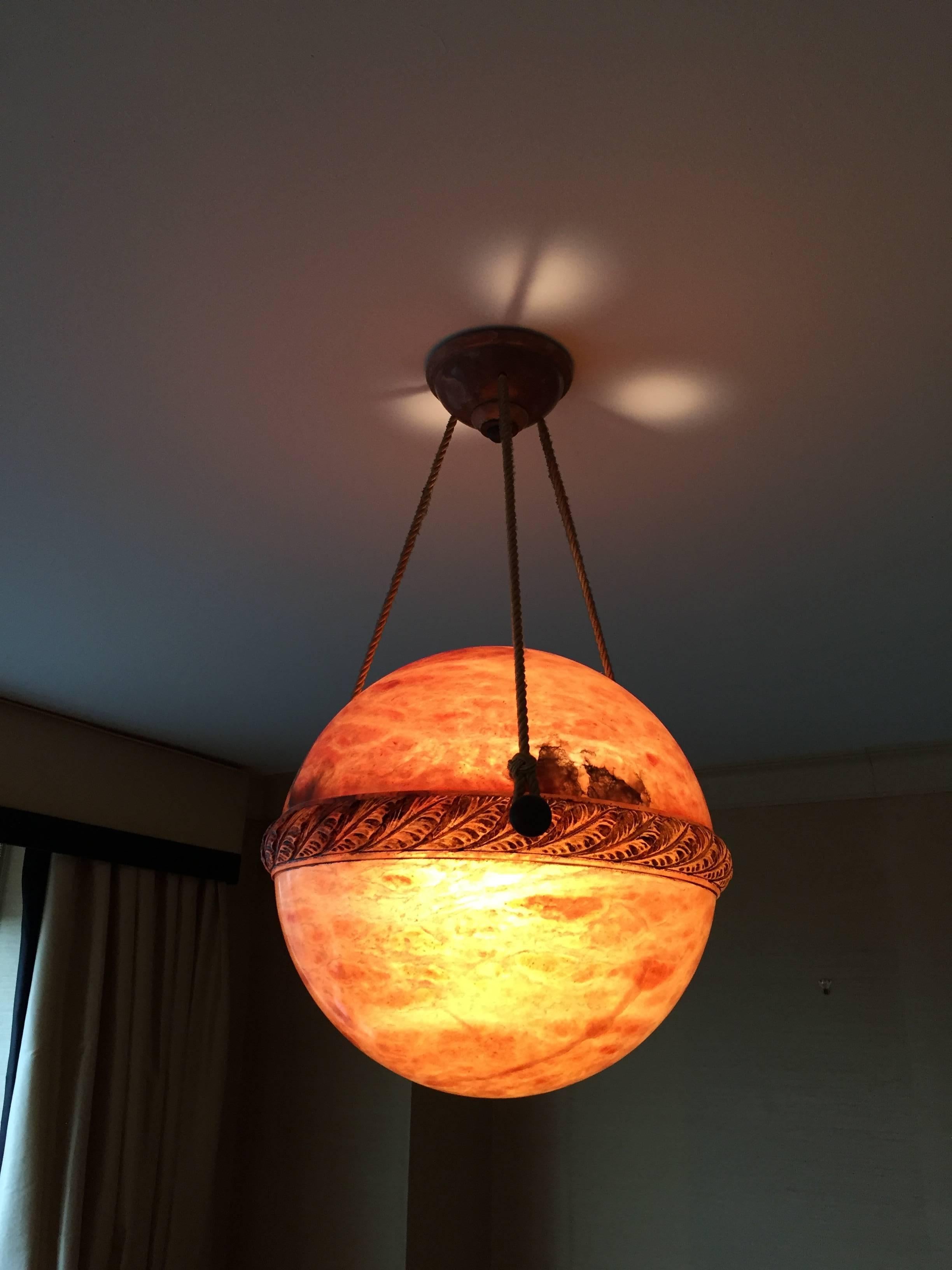 Alabaster Globe Style Chandelier In Good Condition In Quogue, NY