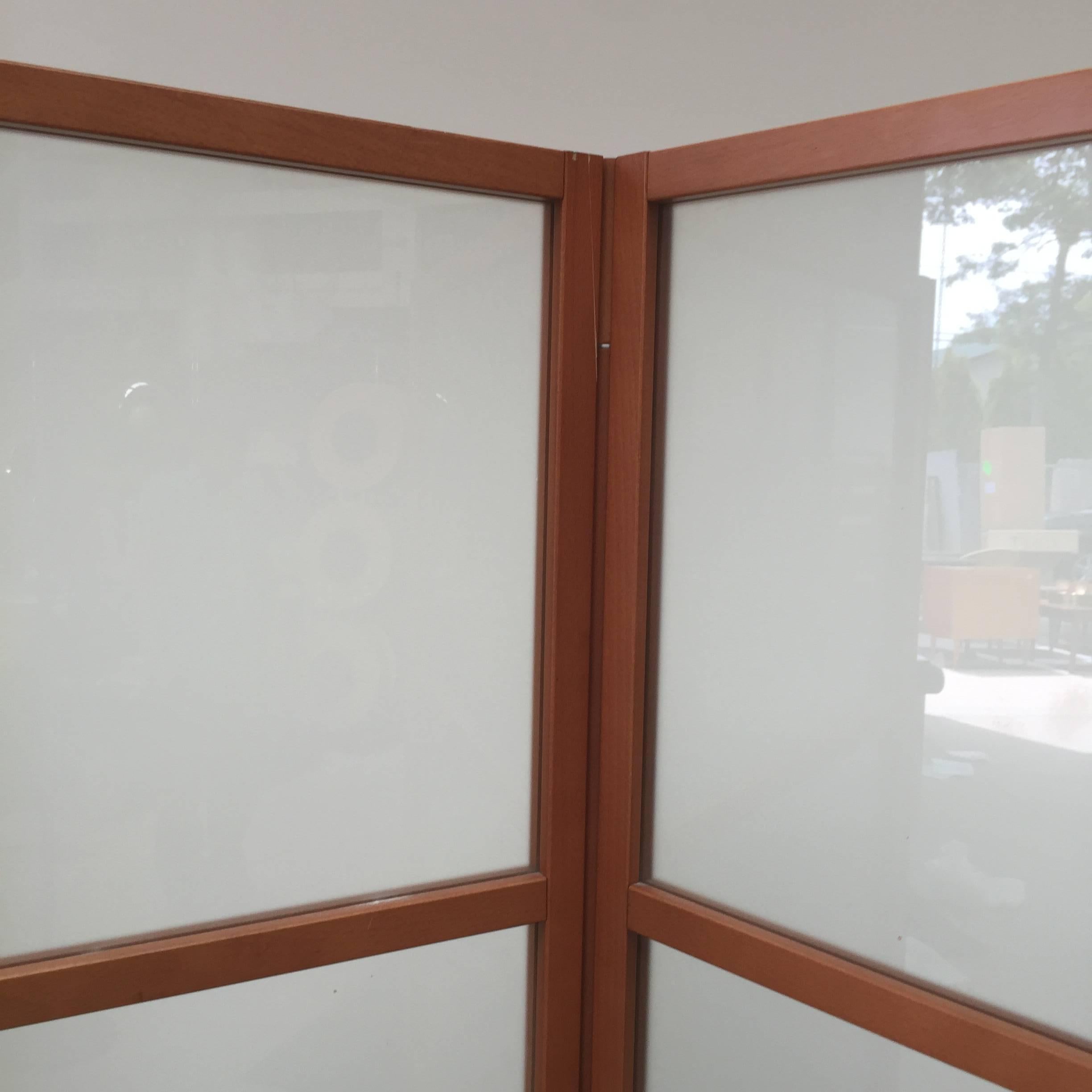 Glass Contemporary Three-Panel Maple Screen For Sale