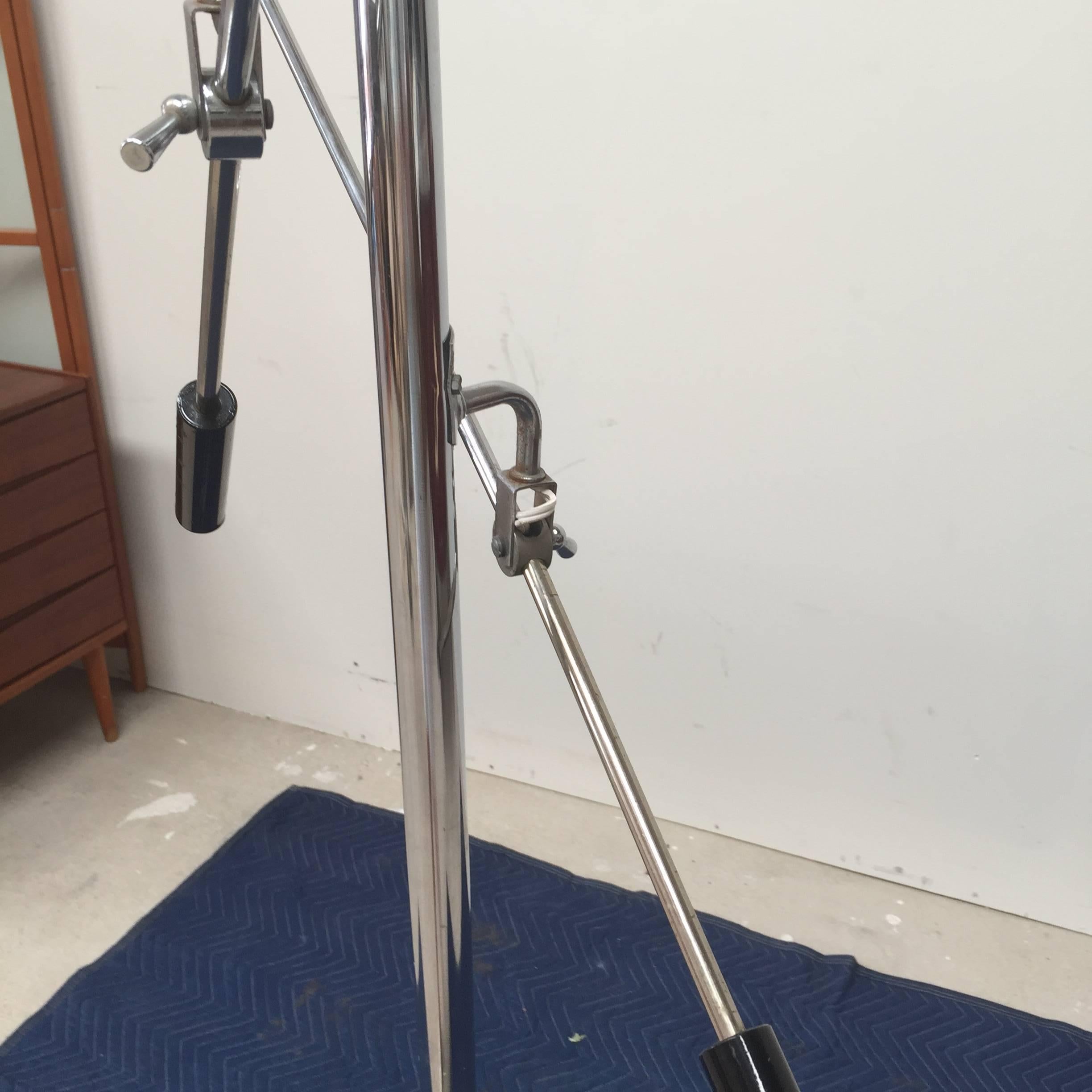 Plated Two-Armed Italian Floor Lamp in the Style of Arredoluce For Sale