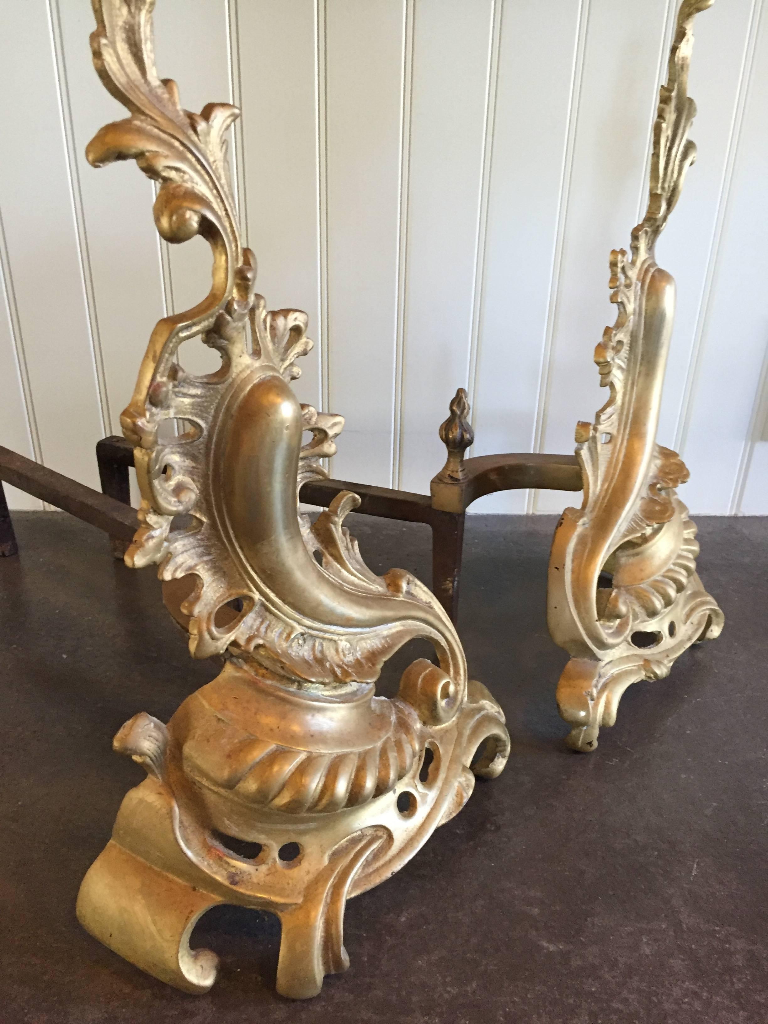 Brass Louis XV Style Chenets/ Andirons For Sale