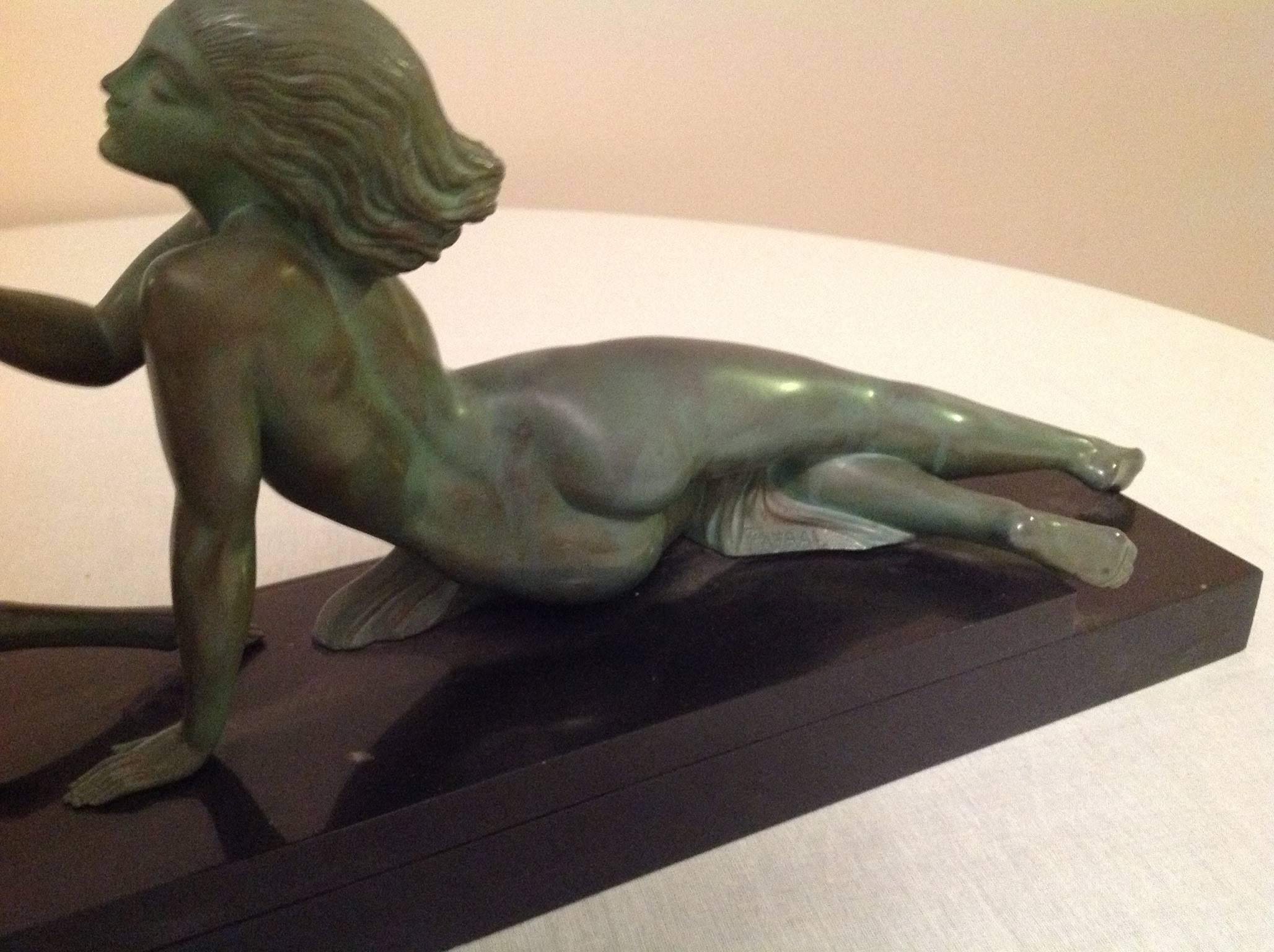 Mid-20th Century Lady with a Gazelle, Art Deco Bronze by Fayral