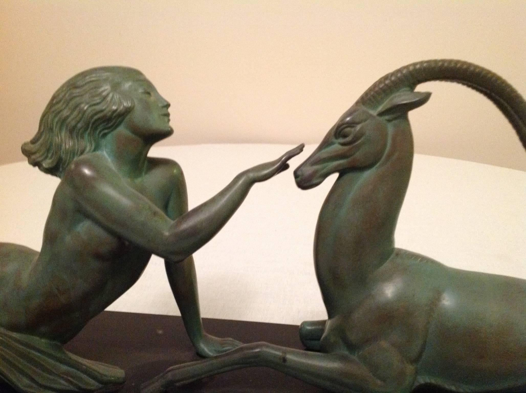 Lady with a Gazelle, Art Deco Bronze by Fayral 2