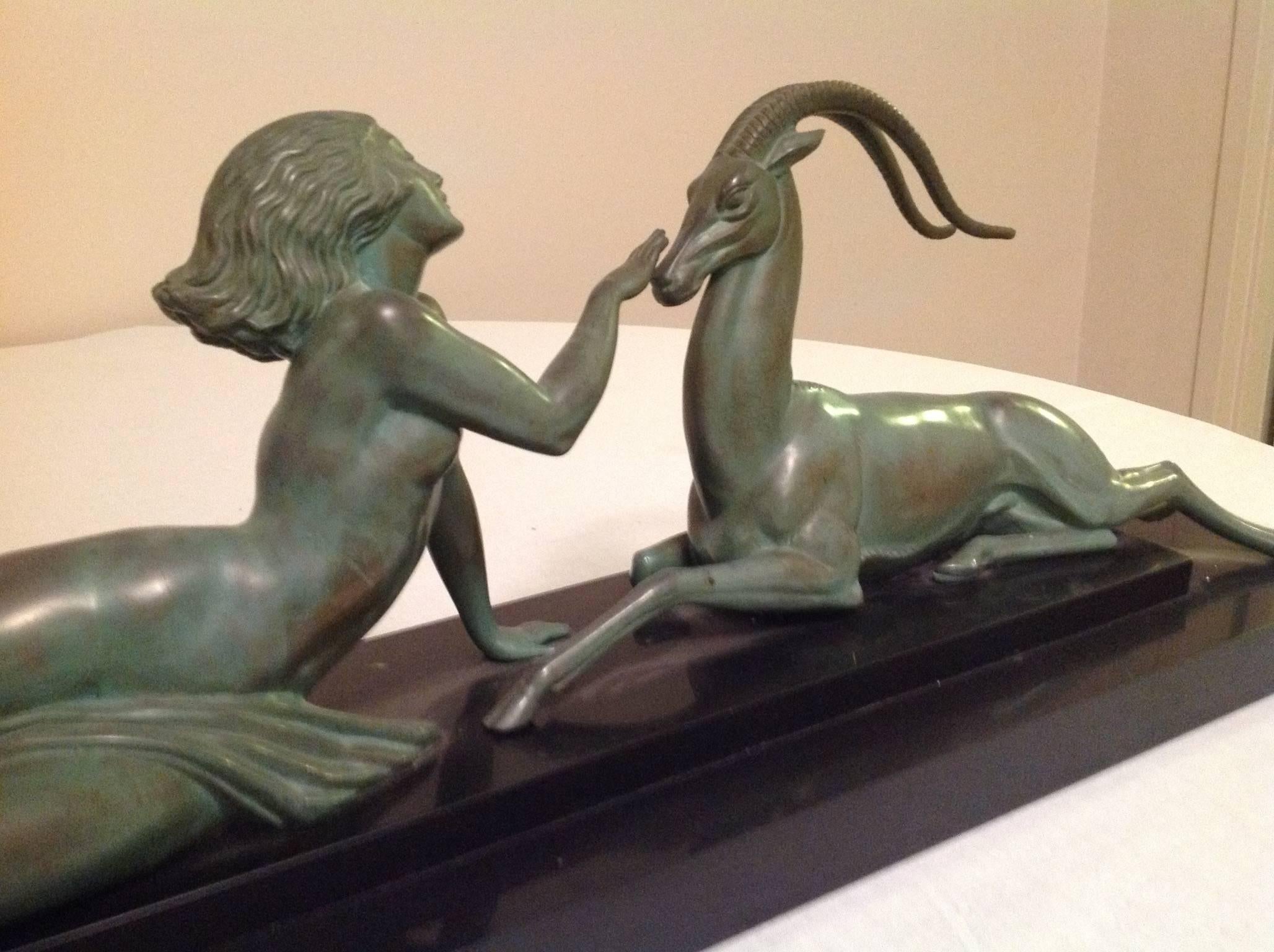 Lady with a Gazelle, Art Deco Bronze by Fayral 3