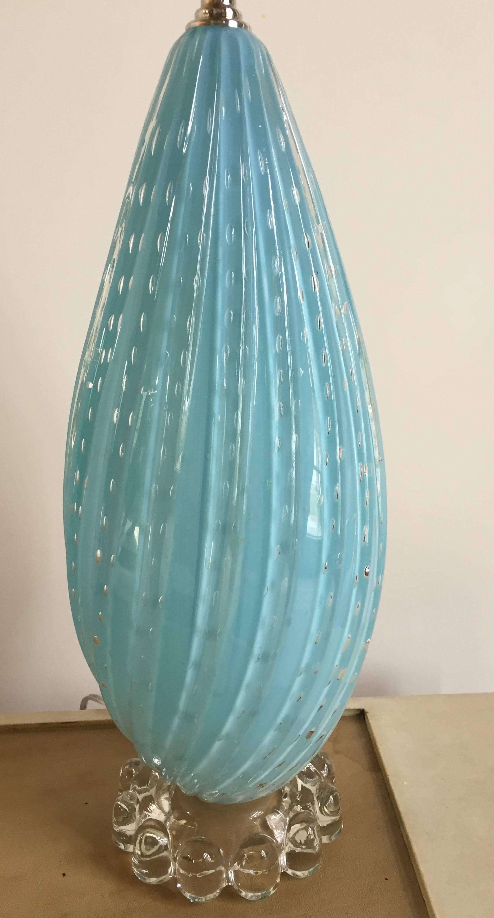 Mid-Century Modern Pair of Sky Blue Murano Glass Table Lamps by Balboa For Sale