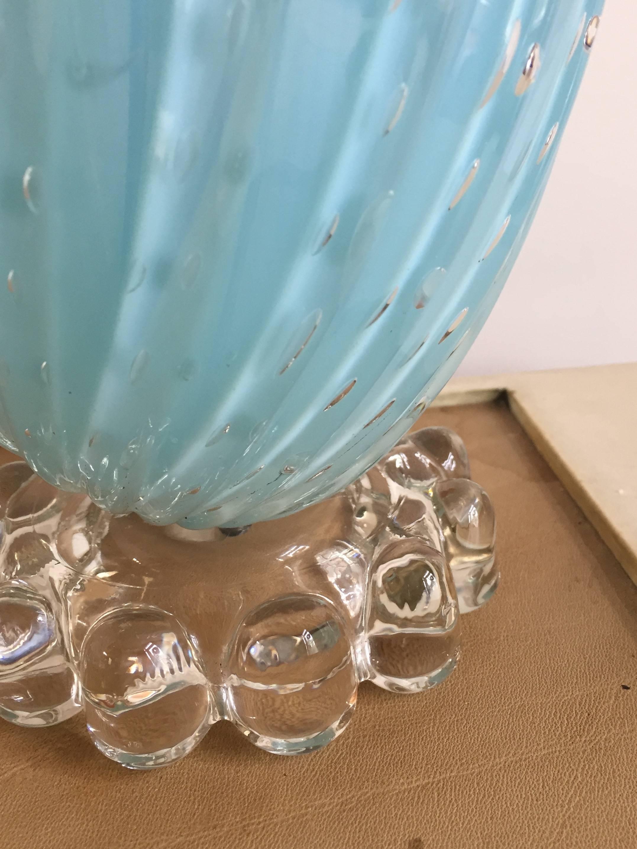 Italian Pair of Sky Blue Murano Glass Table Lamps by Balboa For Sale