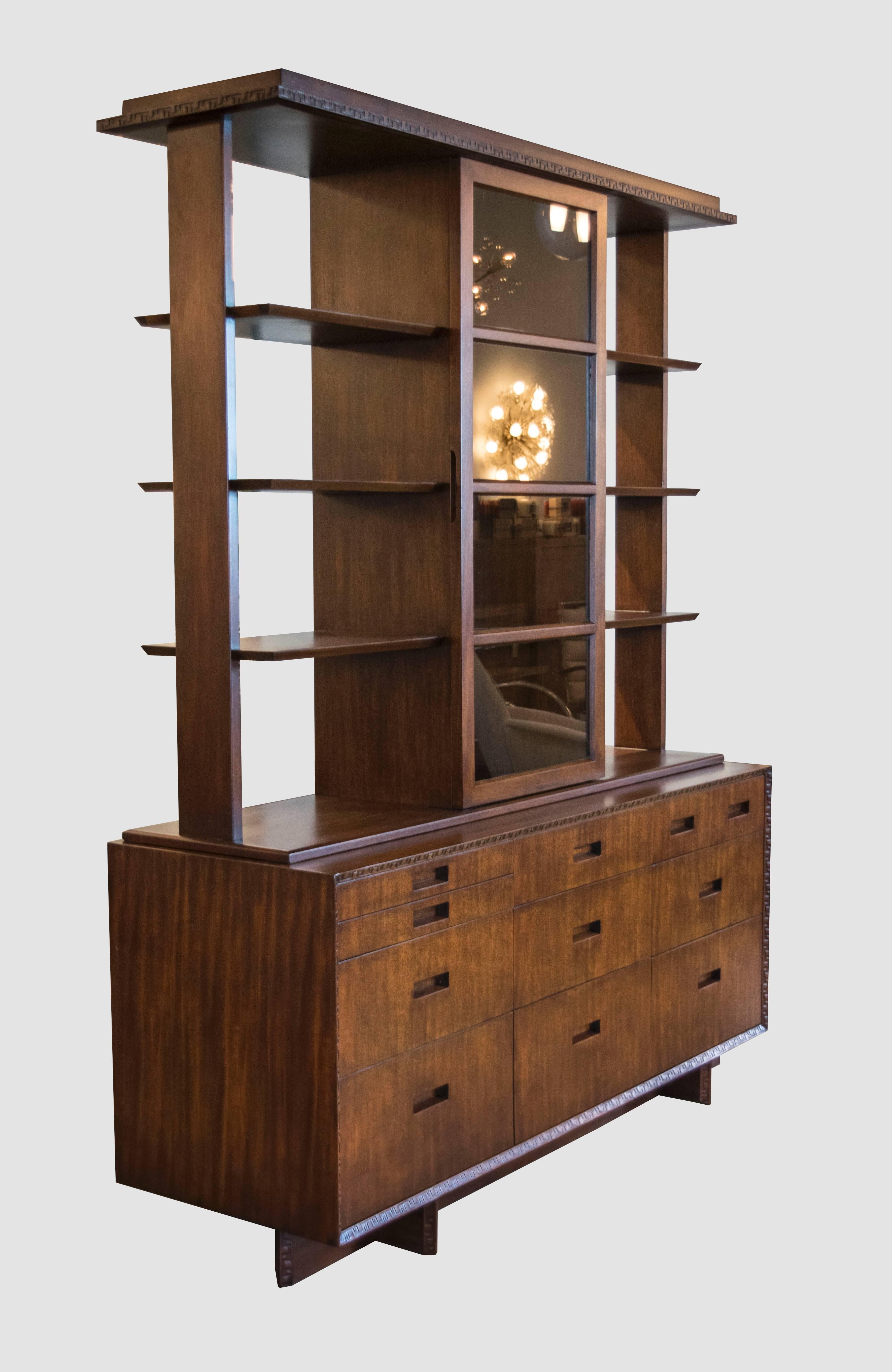 Mid-Century Modern Frank Lloyd Wright for Henredon Credenza with Matching Hutch