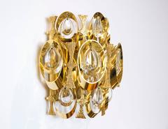 Sciolari Crystal and Gold-Plated Sculptural Wall Sconce