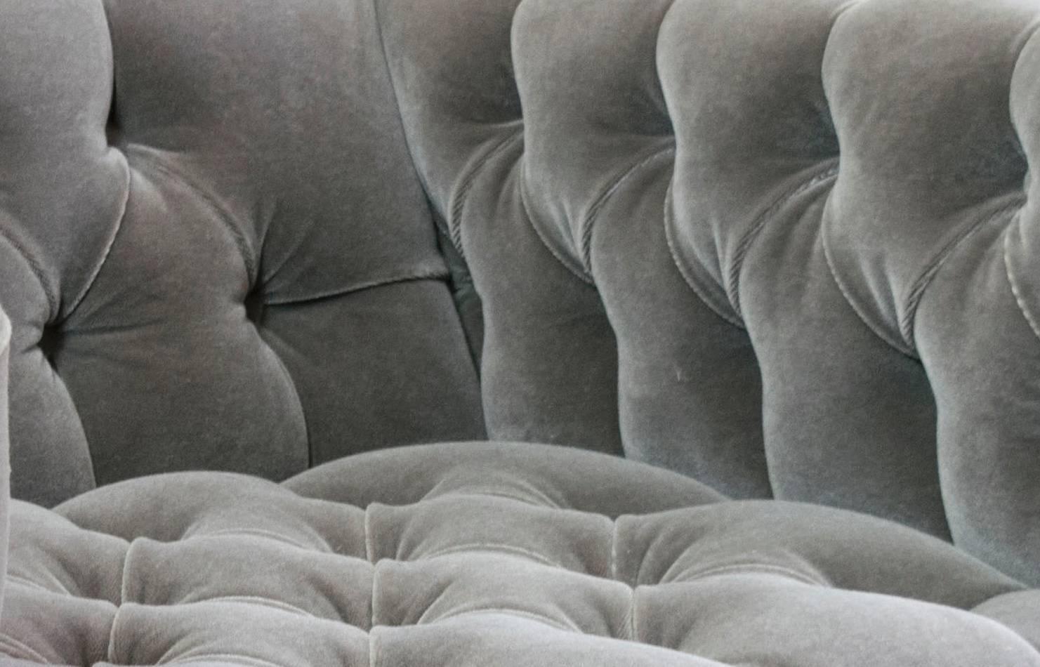 American Oversized Milo Baughman Tufted Lounge Chairs in Smoky Gray Mohair For Sale