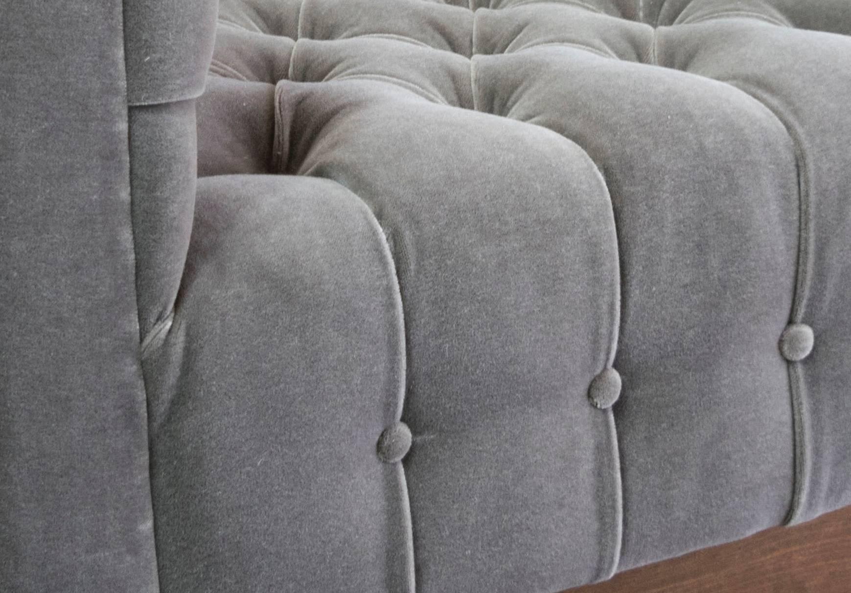 Oversized Milo Baughman Tufted Lounge Chairs in Smoky Gray Mohair In Excellent Condition For Sale In Houston, TX