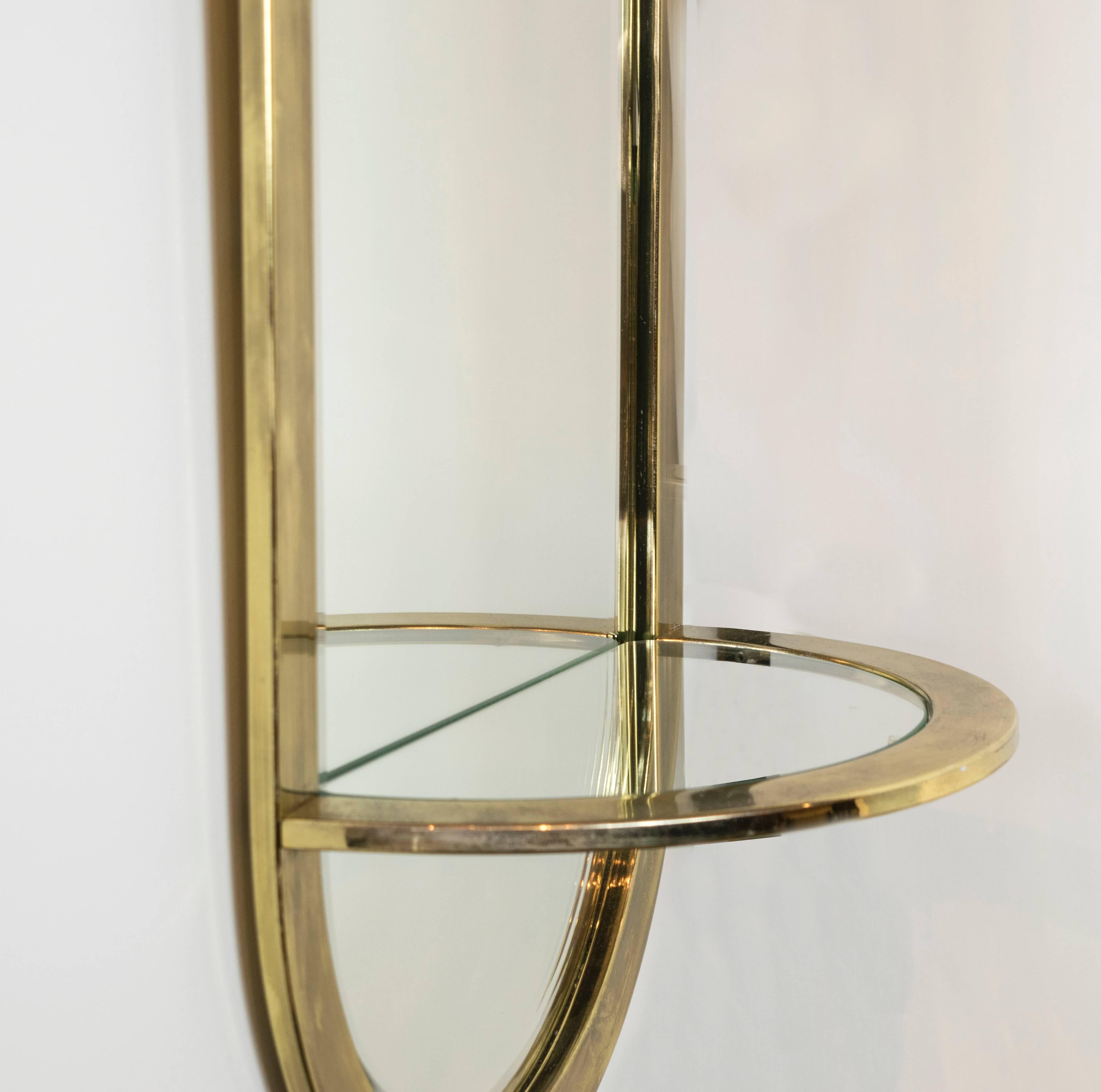 American DIA Brass Racetrack Shaped Mirror with Attached Shelf
