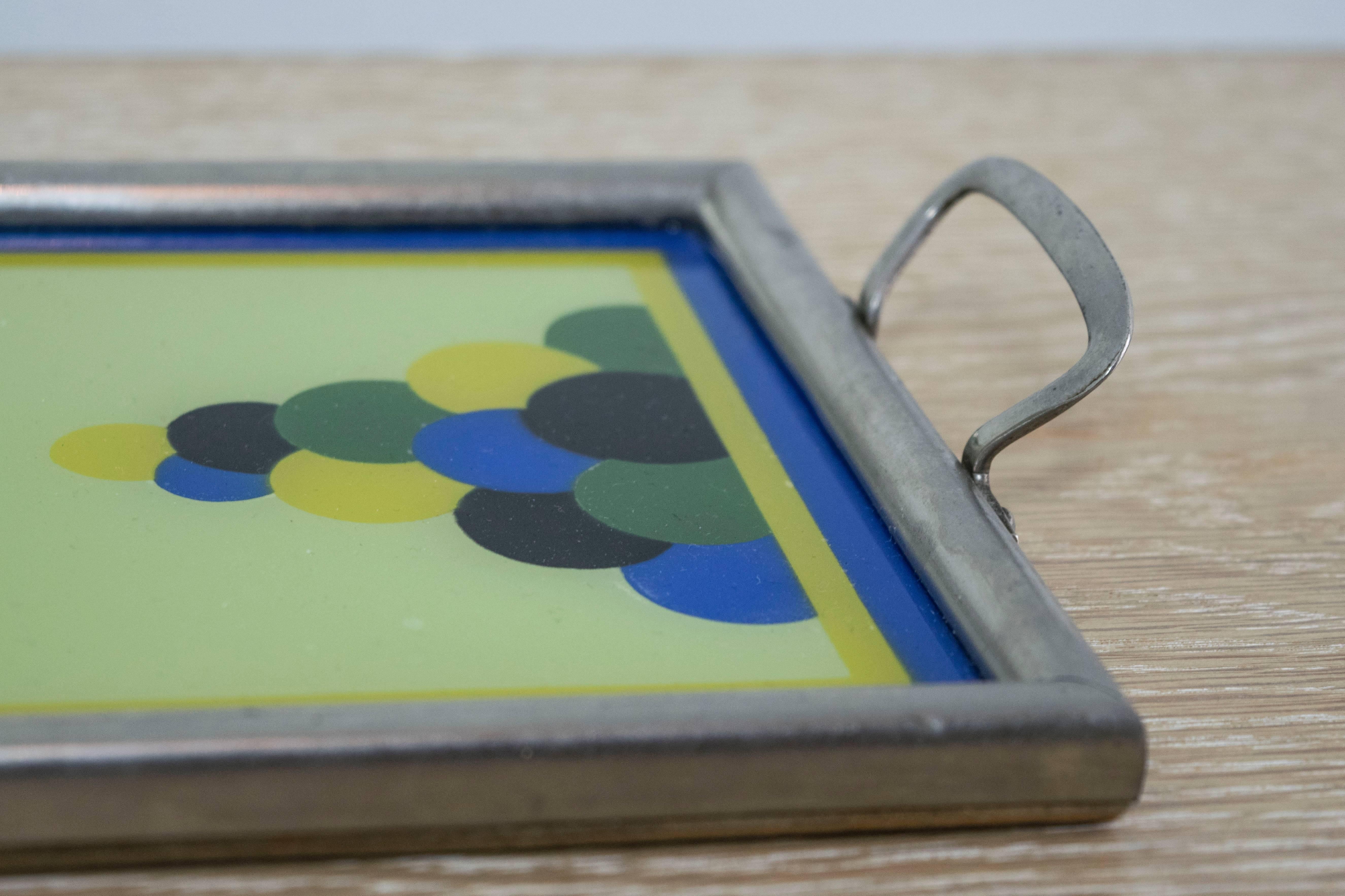 Hand-Painted Reverse Glass Bauhaus Tray In Excellent Condition For Sale In Houston, TX