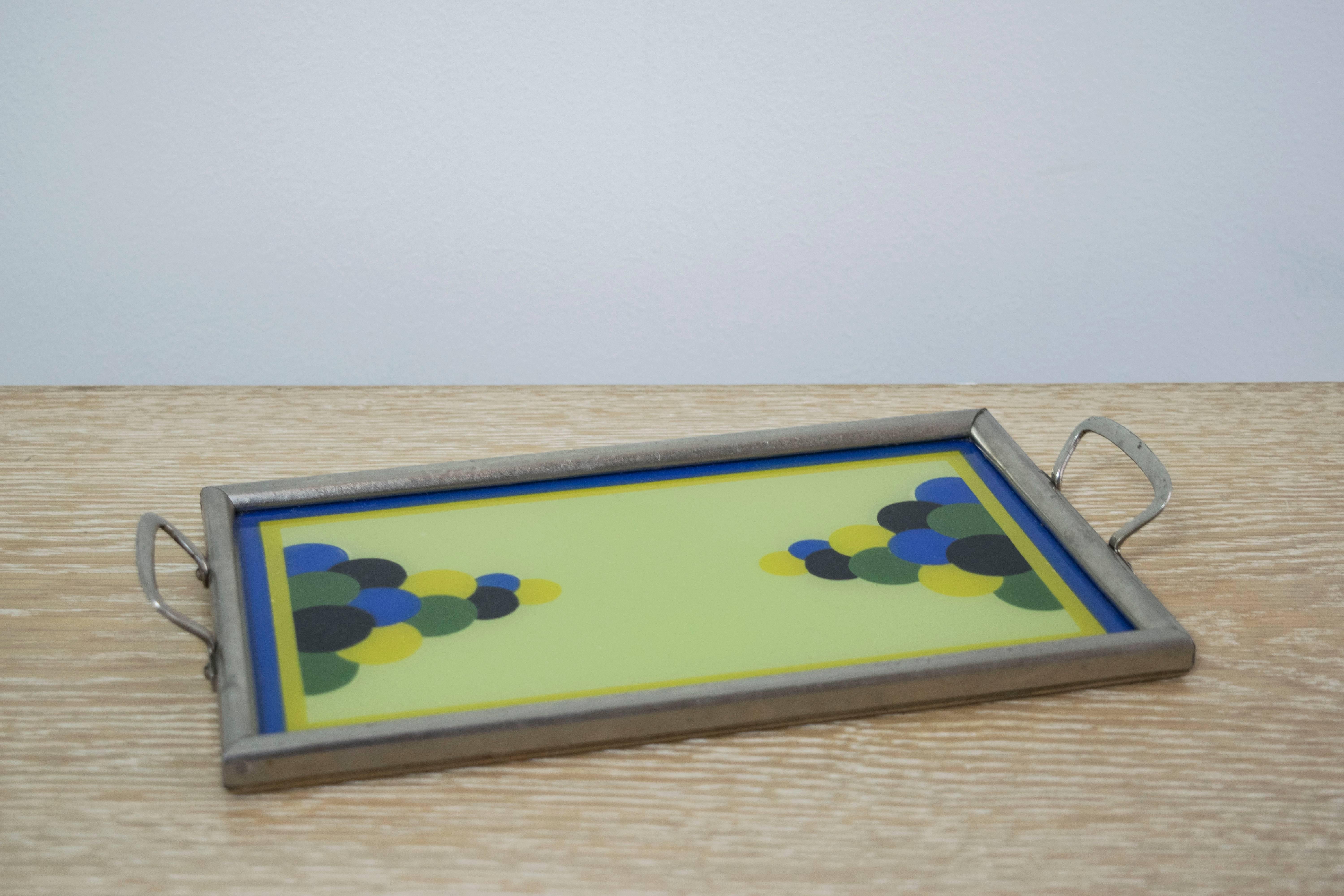 Mid-Century Modern Hand-Painted Reverse Glass Bauhaus Tray For Sale