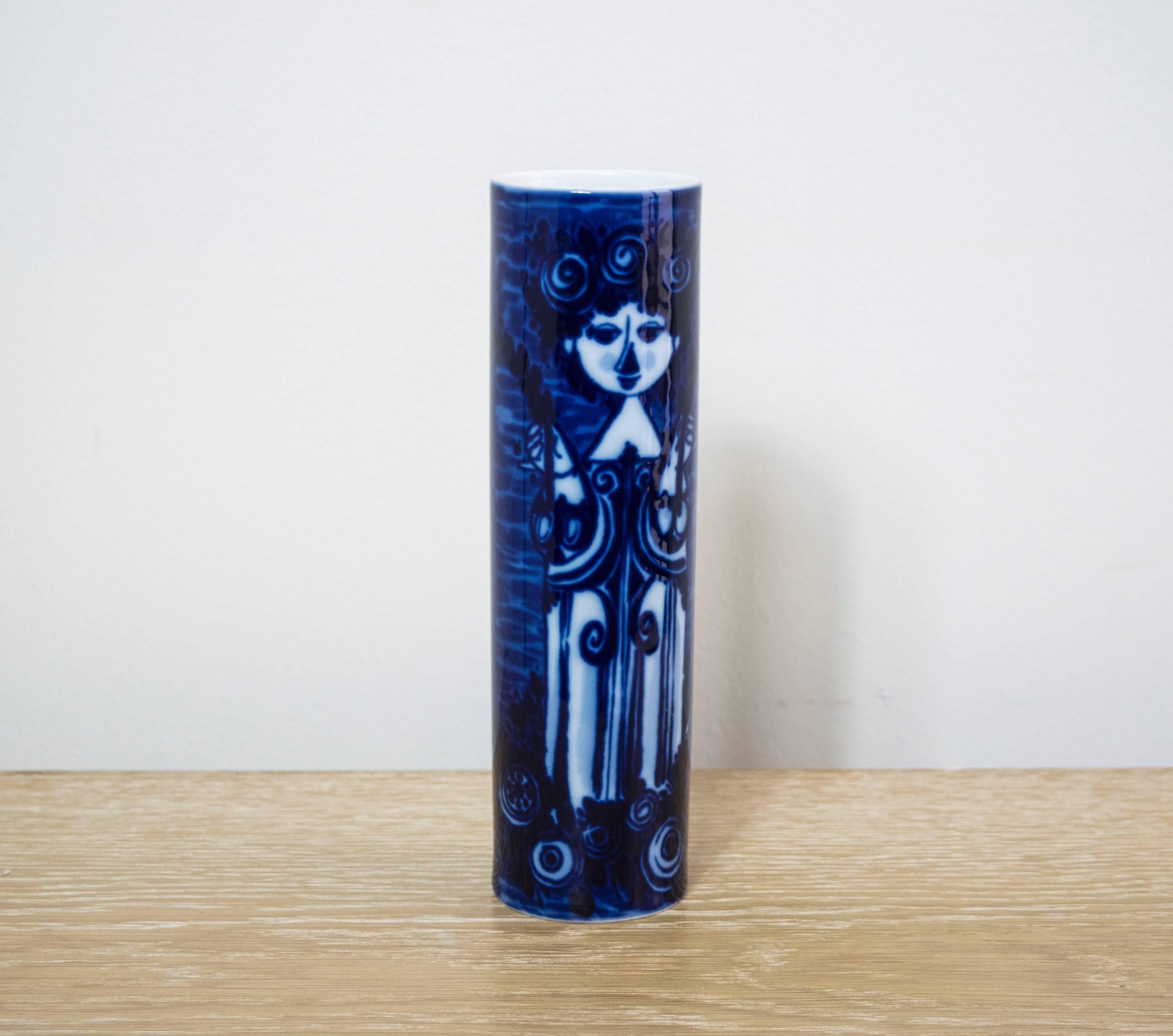 Beautiful Bjorn Wiinblad cobalt and white vase by Rosenthal from the 1970s.