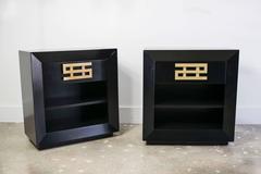 Mid Century Ebonized Nightstands with Brass Hardware