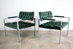 Milo Baughman for Thayer Coggin 1970s Tufted Flat Bar Chrome Chairs