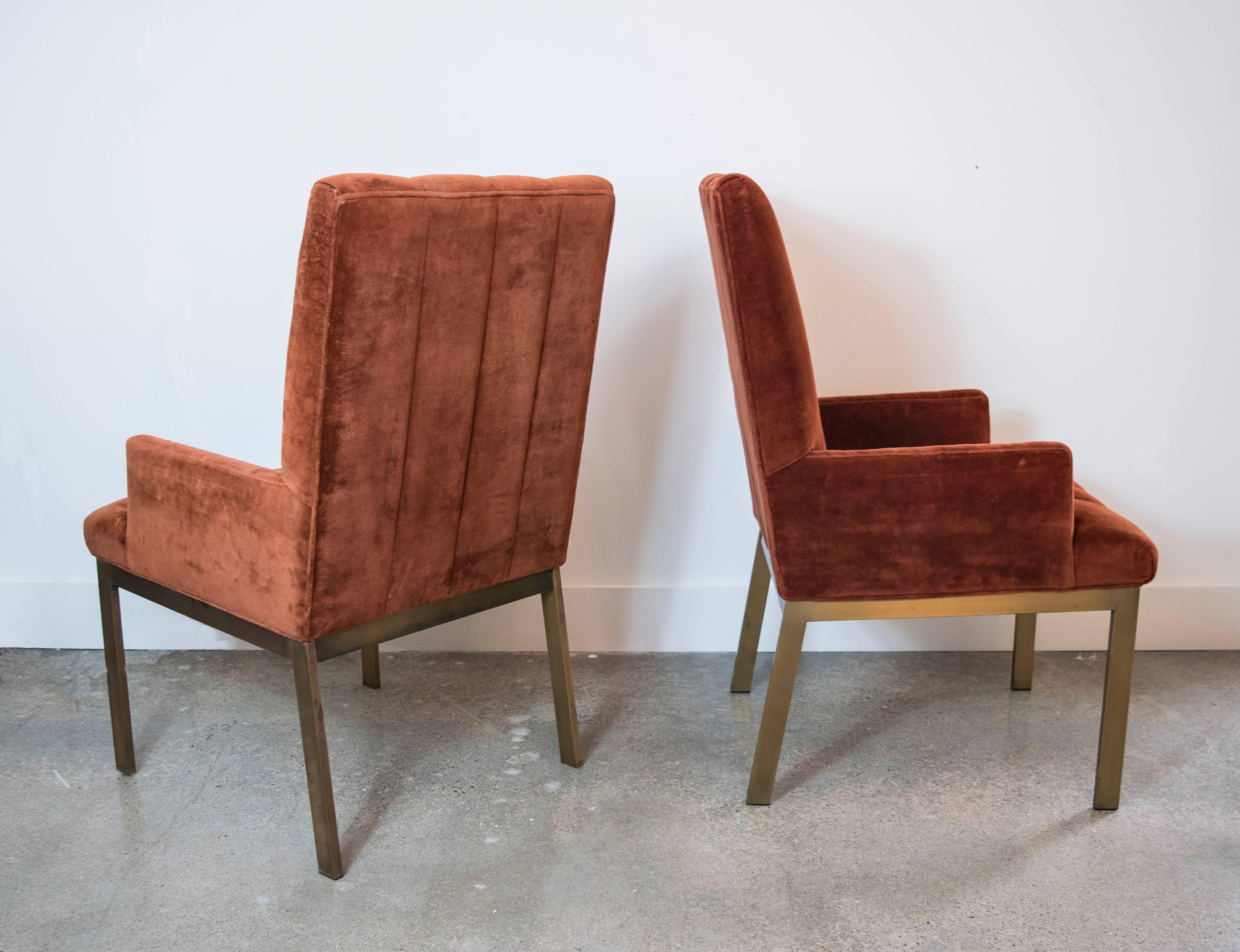 Mid-Century Modern Pair of Side Chairs by Milo Baughman for Thayer Coggin with Brass Bases For Sale
