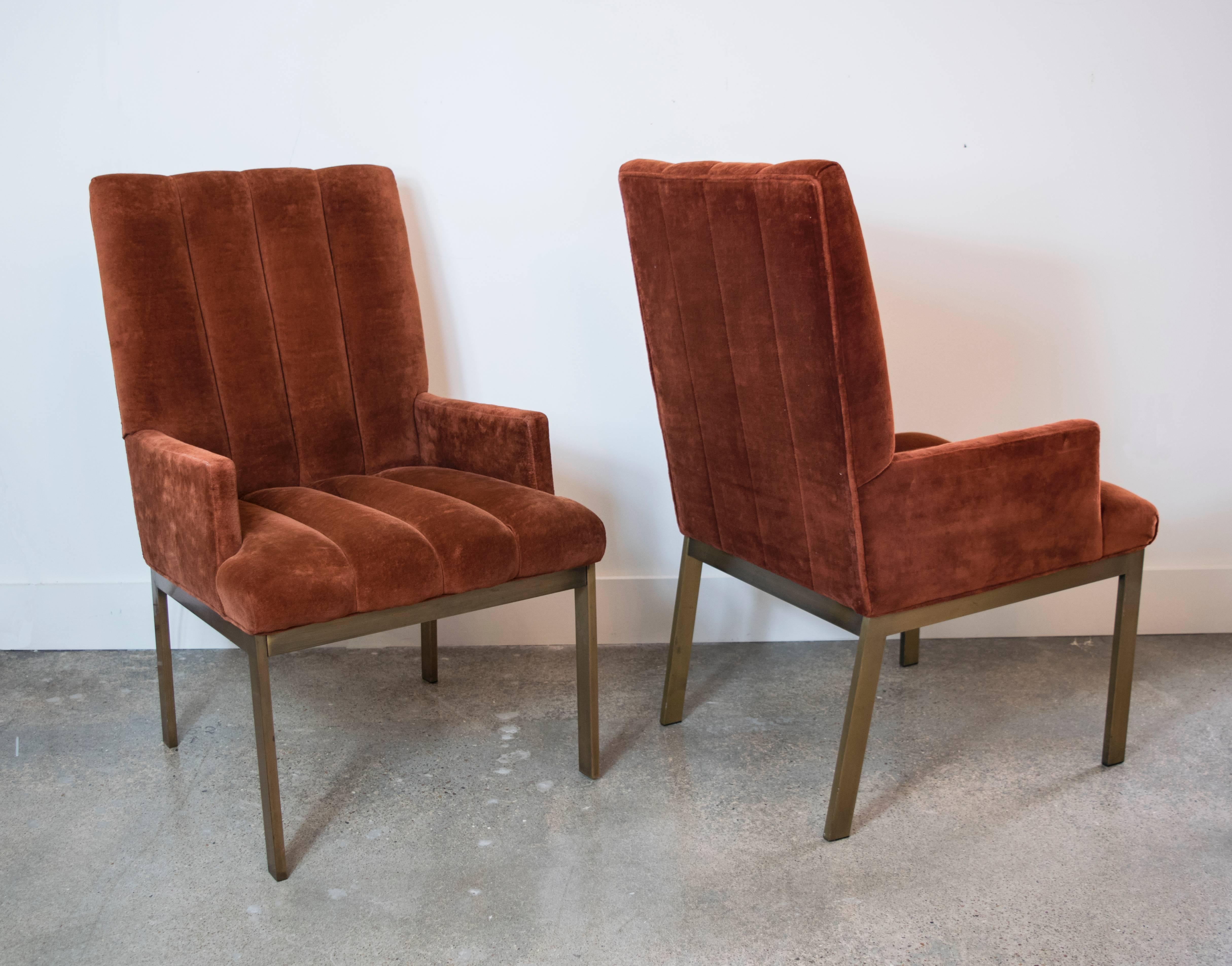 American Pair of Side Chairs by Milo Baughman for Thayer Coggin with Brass Bases For Sale