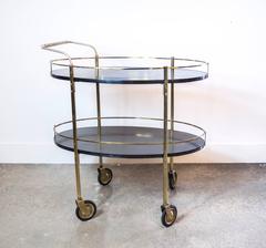 Two-Tier Ebonized Wood and Brass Rolling Bar Cart