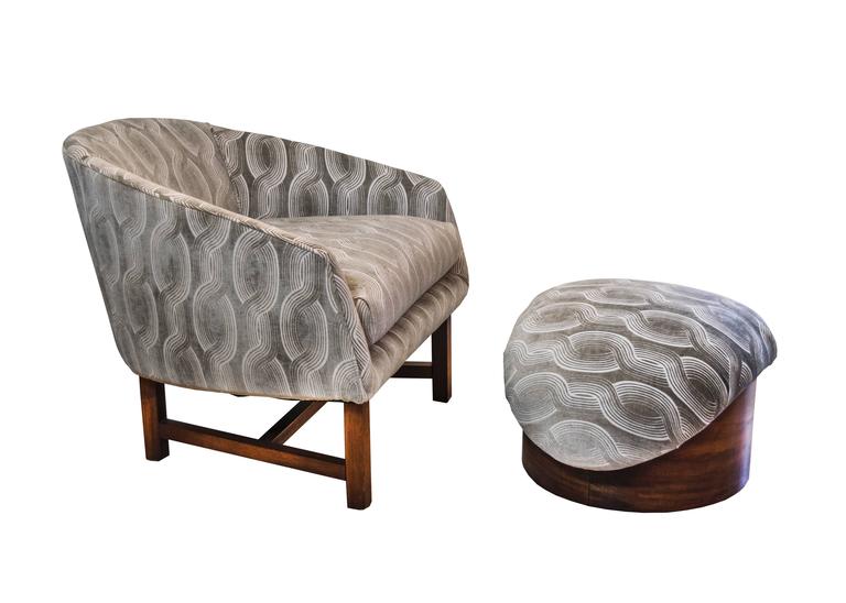 MidCentury Modern Reading Chair and Ottoman with Walnut Detailing For