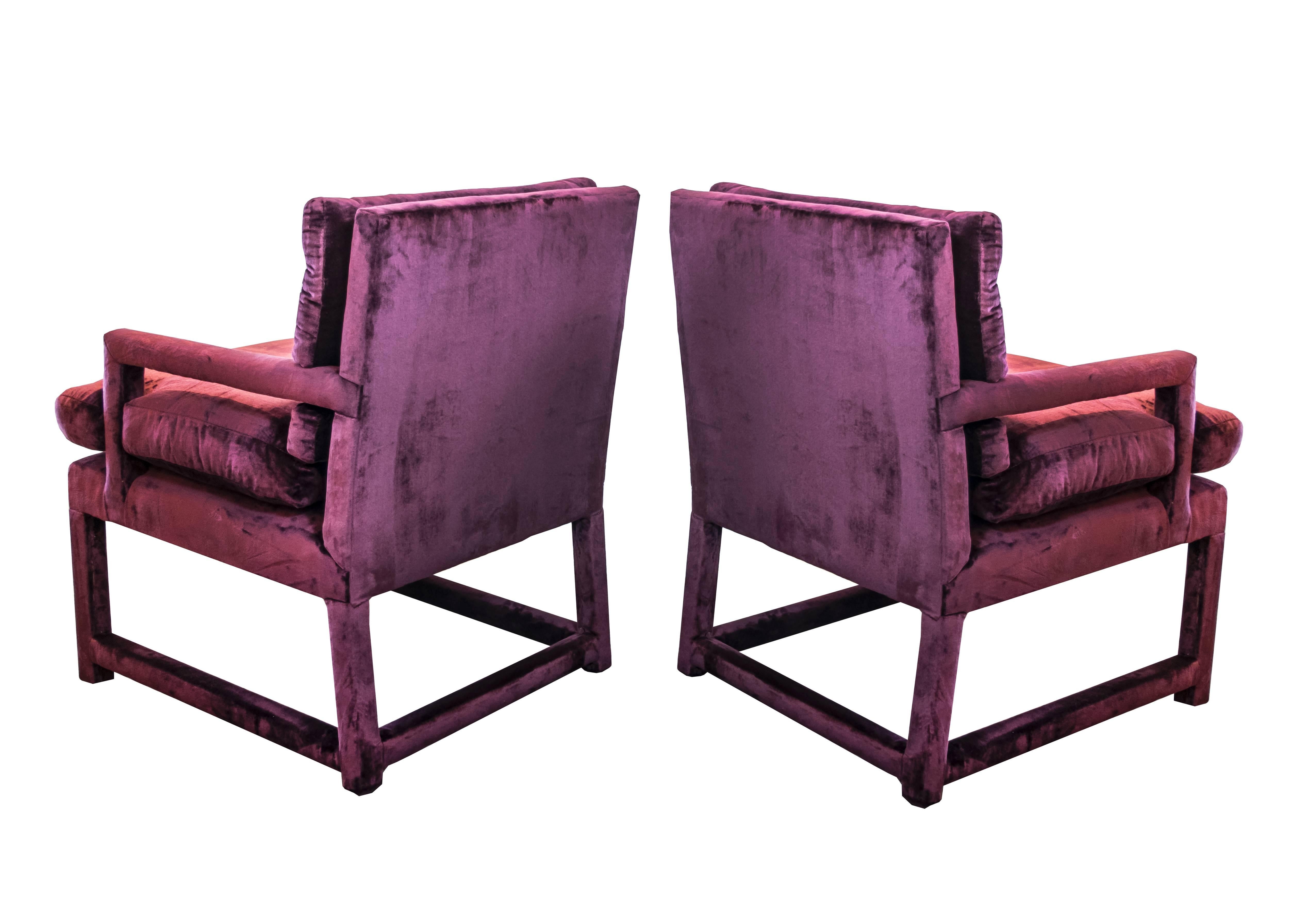 American Set of Four Milo Baughman Parsons Chairs in Luxurious Garnet Velvet