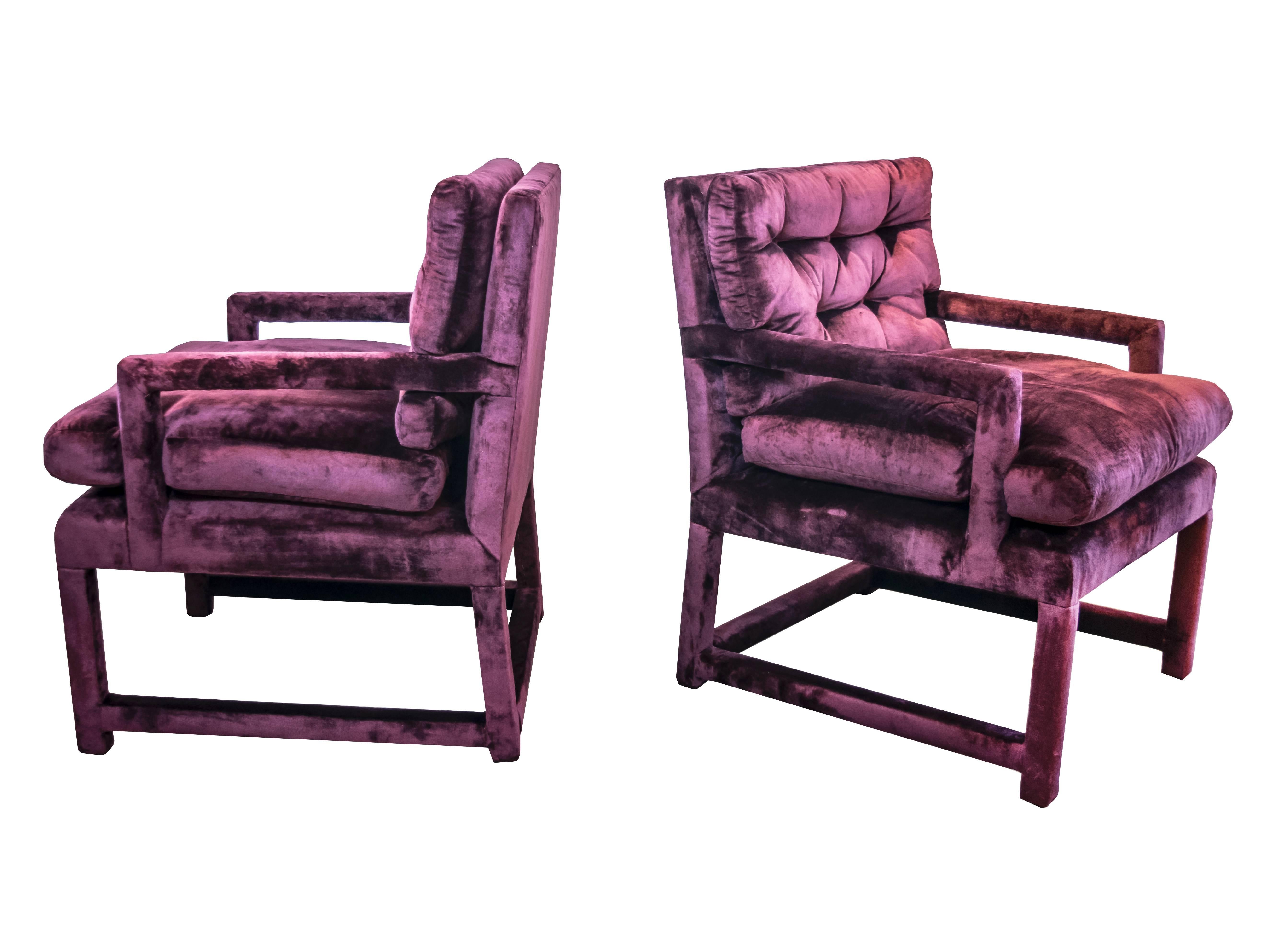 Mid-Century Modern Set of Four Milo Baughman Parsons Chairs in Luxurious Garnet Velvet