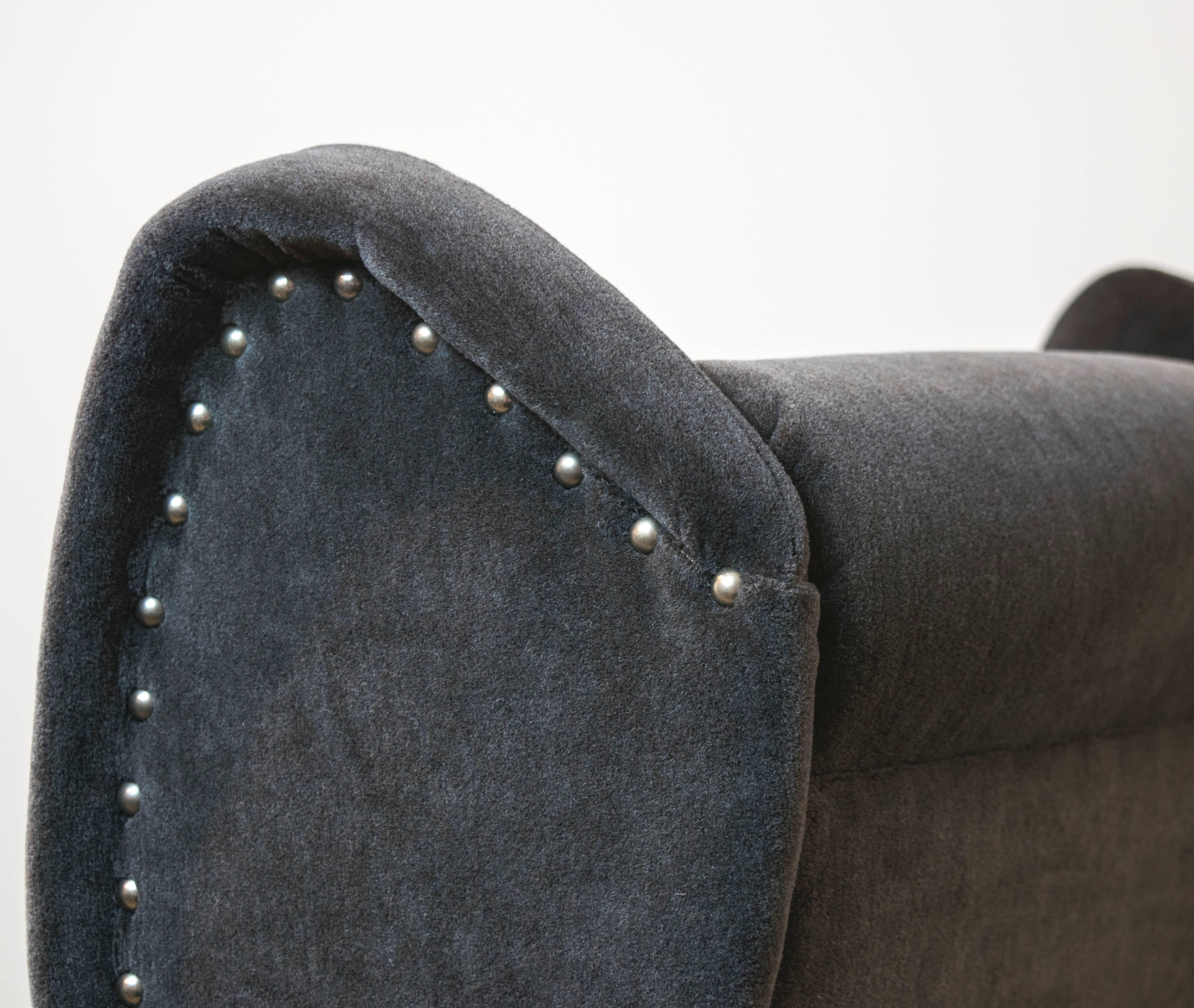 Pair of Italian Mid-Century Recliners in the Style of Zanuso in Charcoal Mohair 1