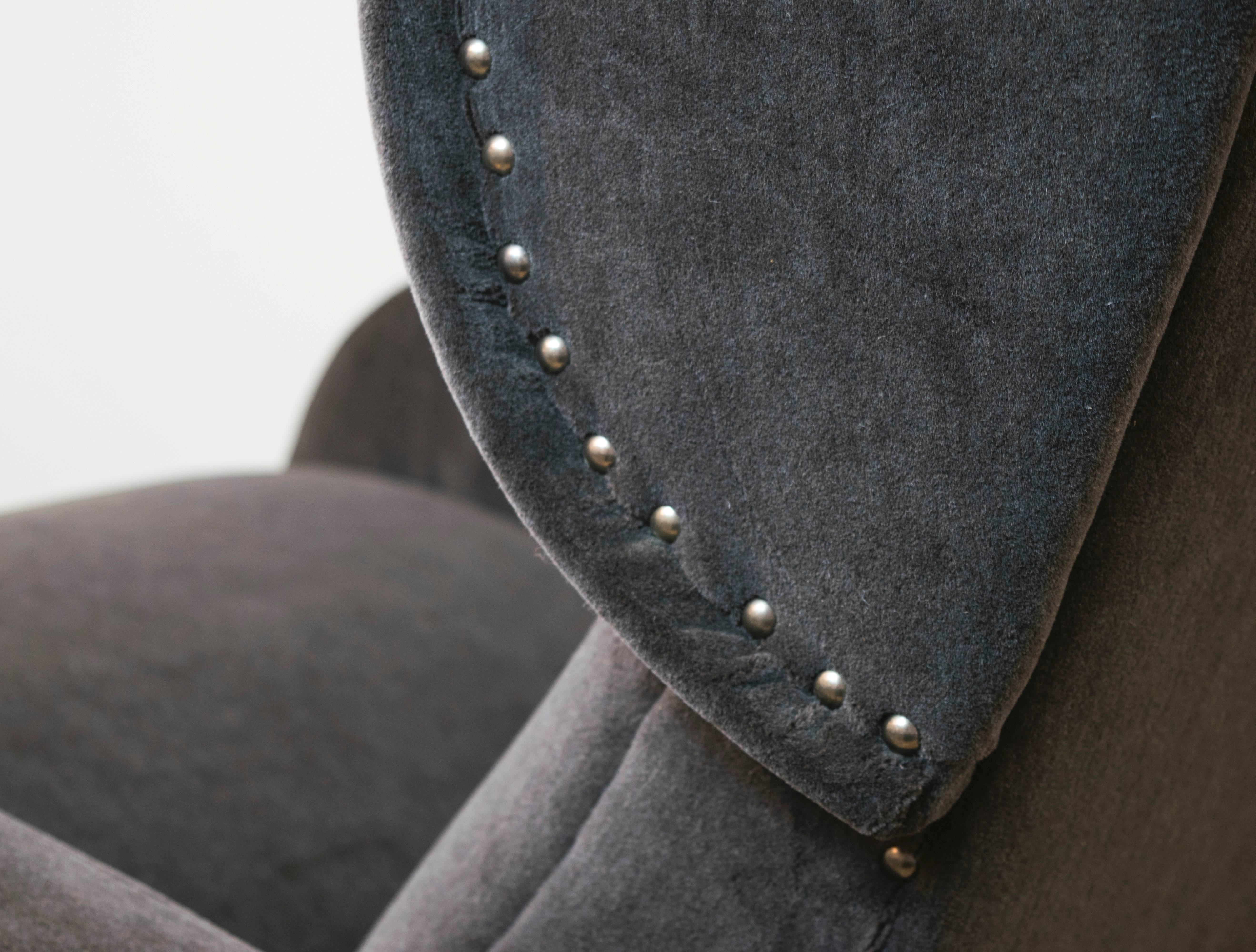 Pair of Italian Mid-Century Recliners in the Style of Zanuso in Charcoal Mohair 2