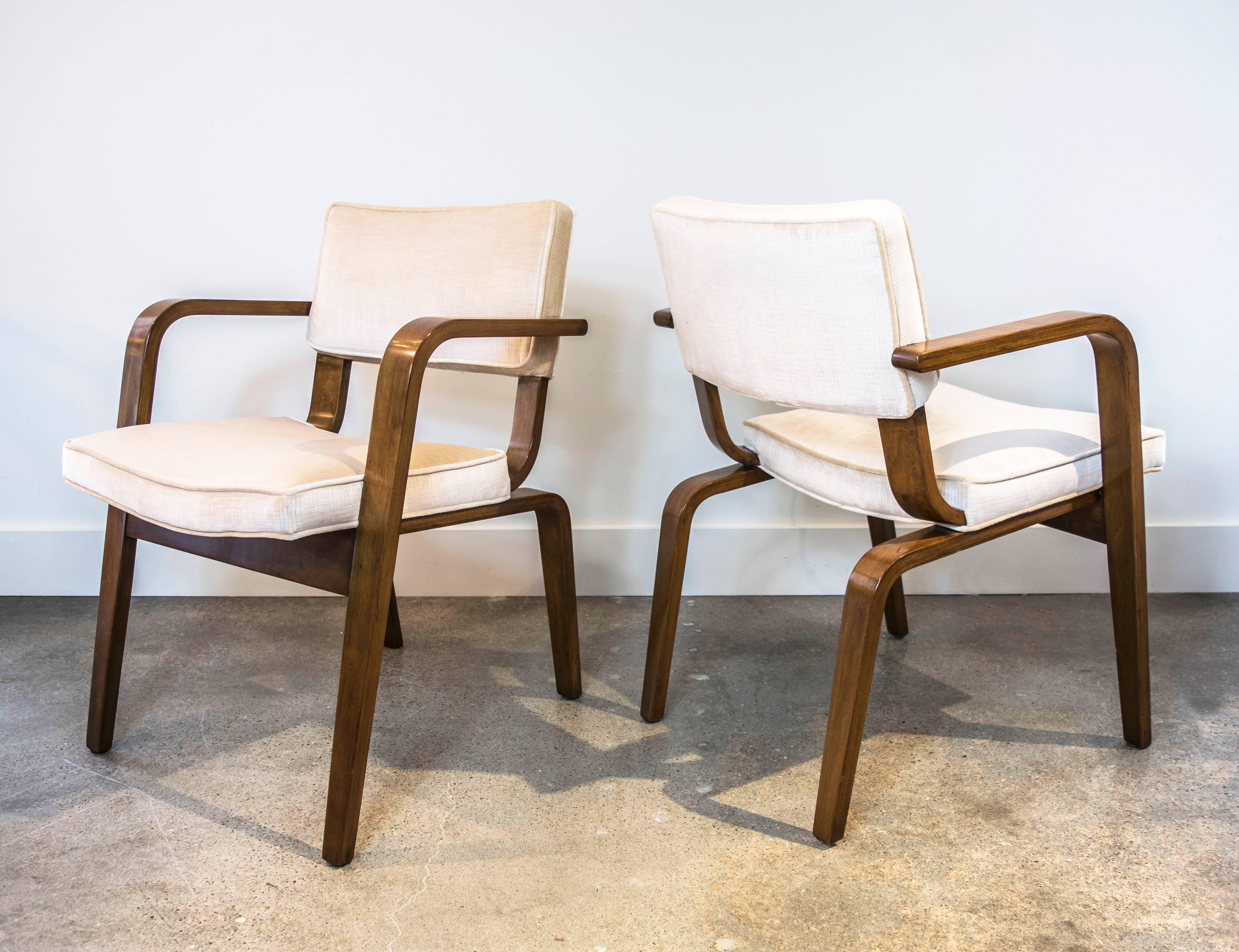 American Pair of Thonet Bentwood and Upholstery Dining Chairs