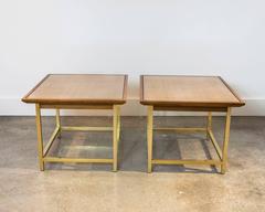 Brass, Cane and Walnut End Tables by Kipp Stewart for Drexel