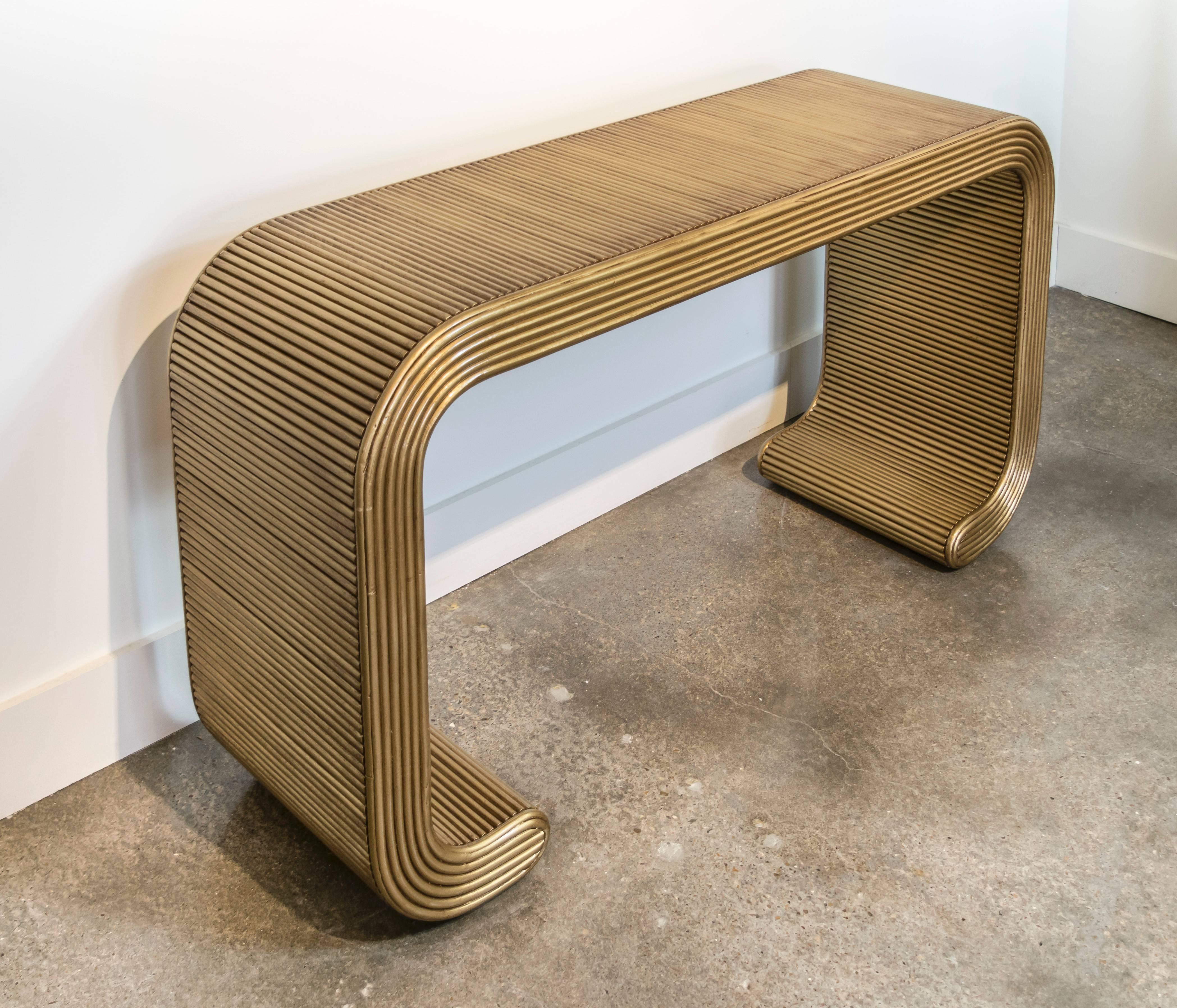 Mid-Century Modern Gold Lacquered Bamboo Table in the Style of Karl Springer