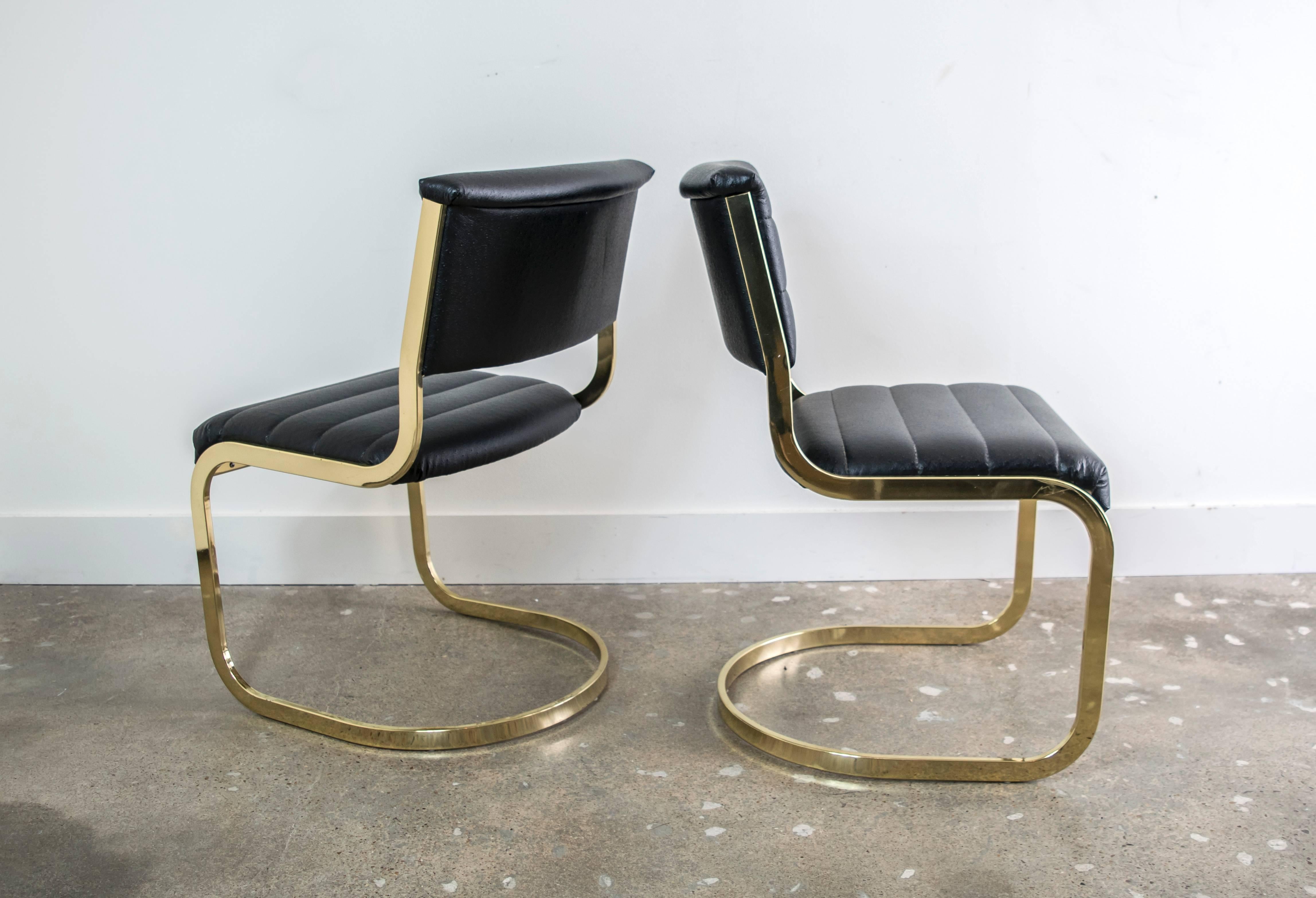 Mid-Century Modern Set of Six Cantilever Brass Dining Chairs in the Style of Milo Baughman