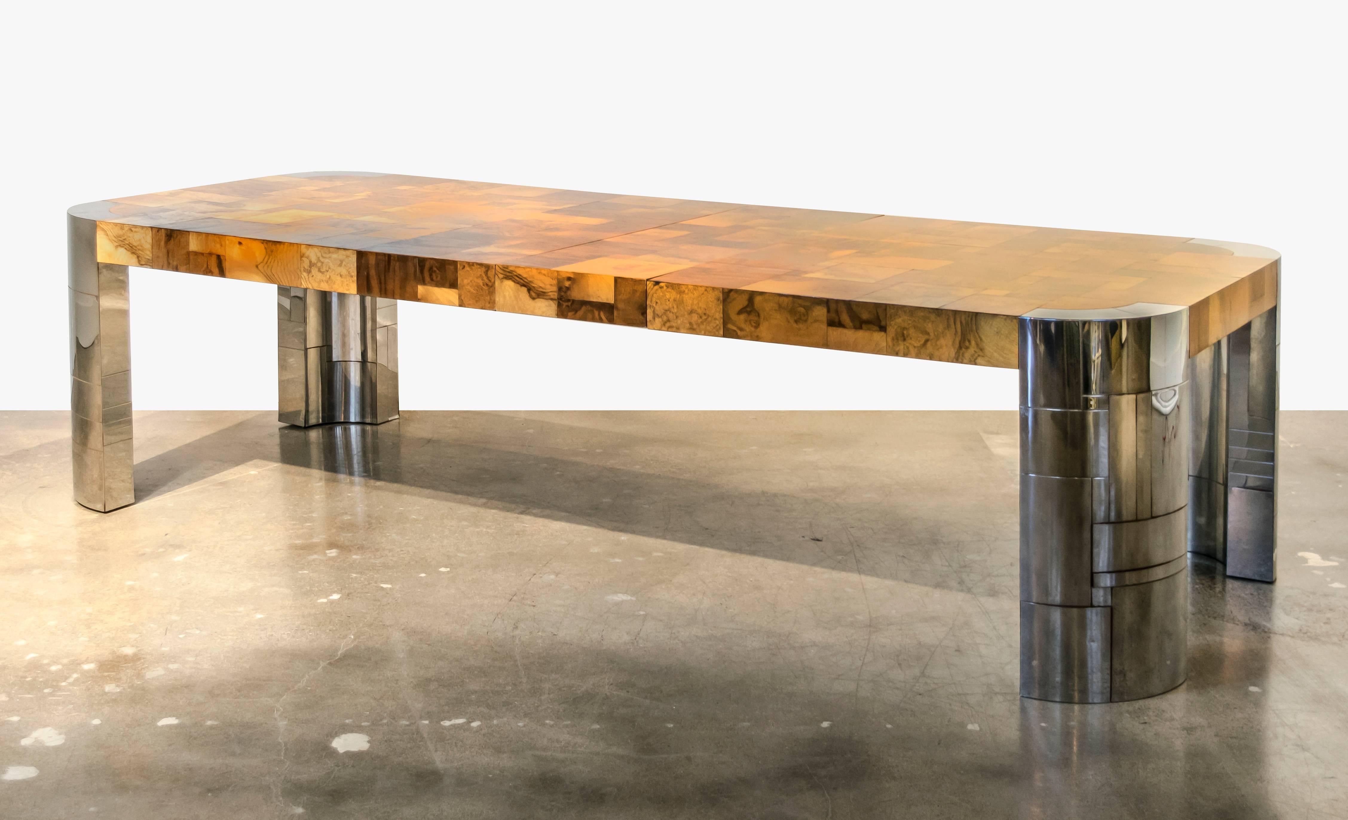 Enormous Paul Evans Cityscape dining table that is signed and manufactured by Directional. Its 7' long without the leaves and a whopping 9'5