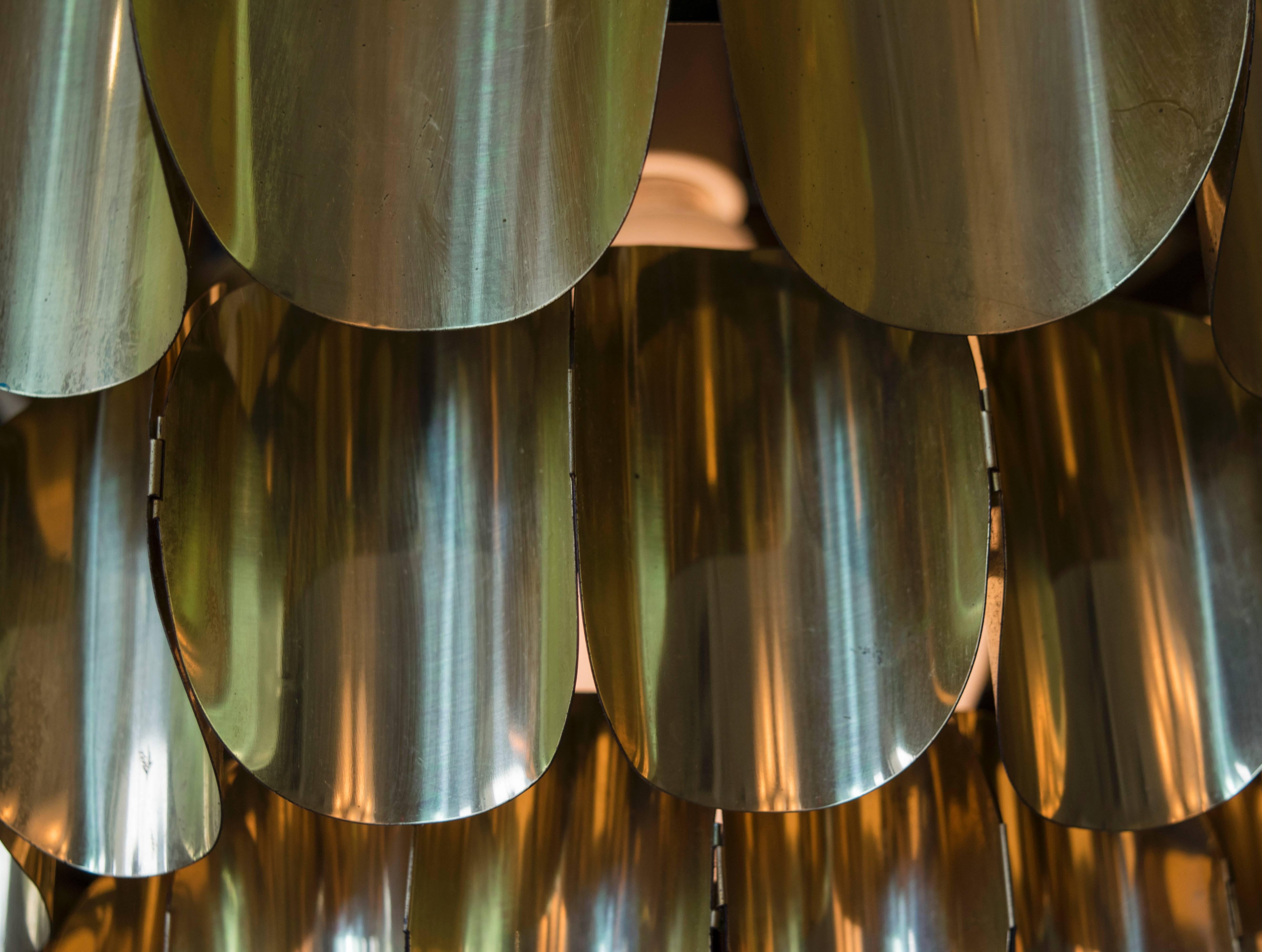 Swedish Five Ring Brass Pendant Light by Hans-Agne Jakobsson
