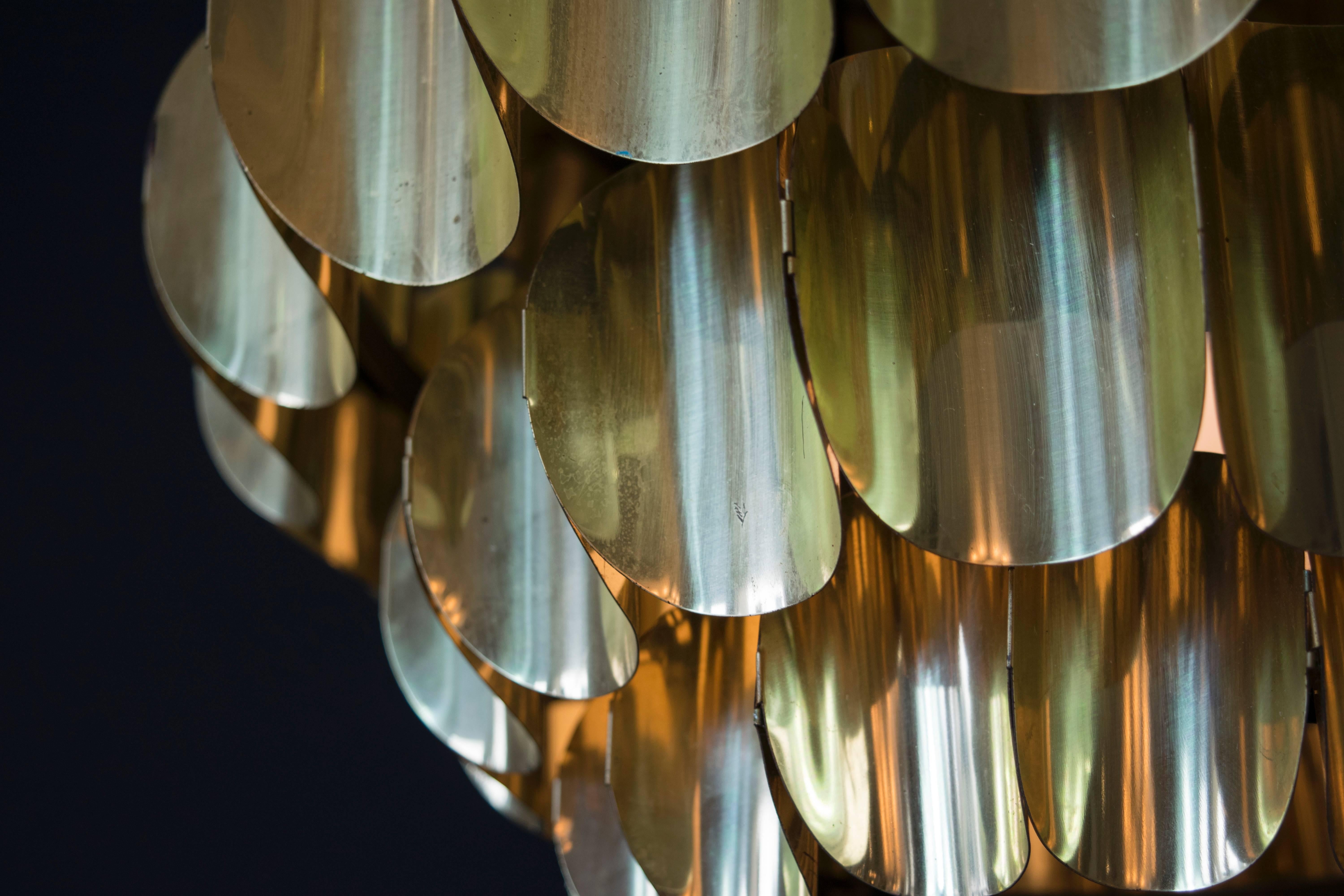Mid-Century Modern Five Ring Brass Pendant Light by Hans-Agne Jakobsson