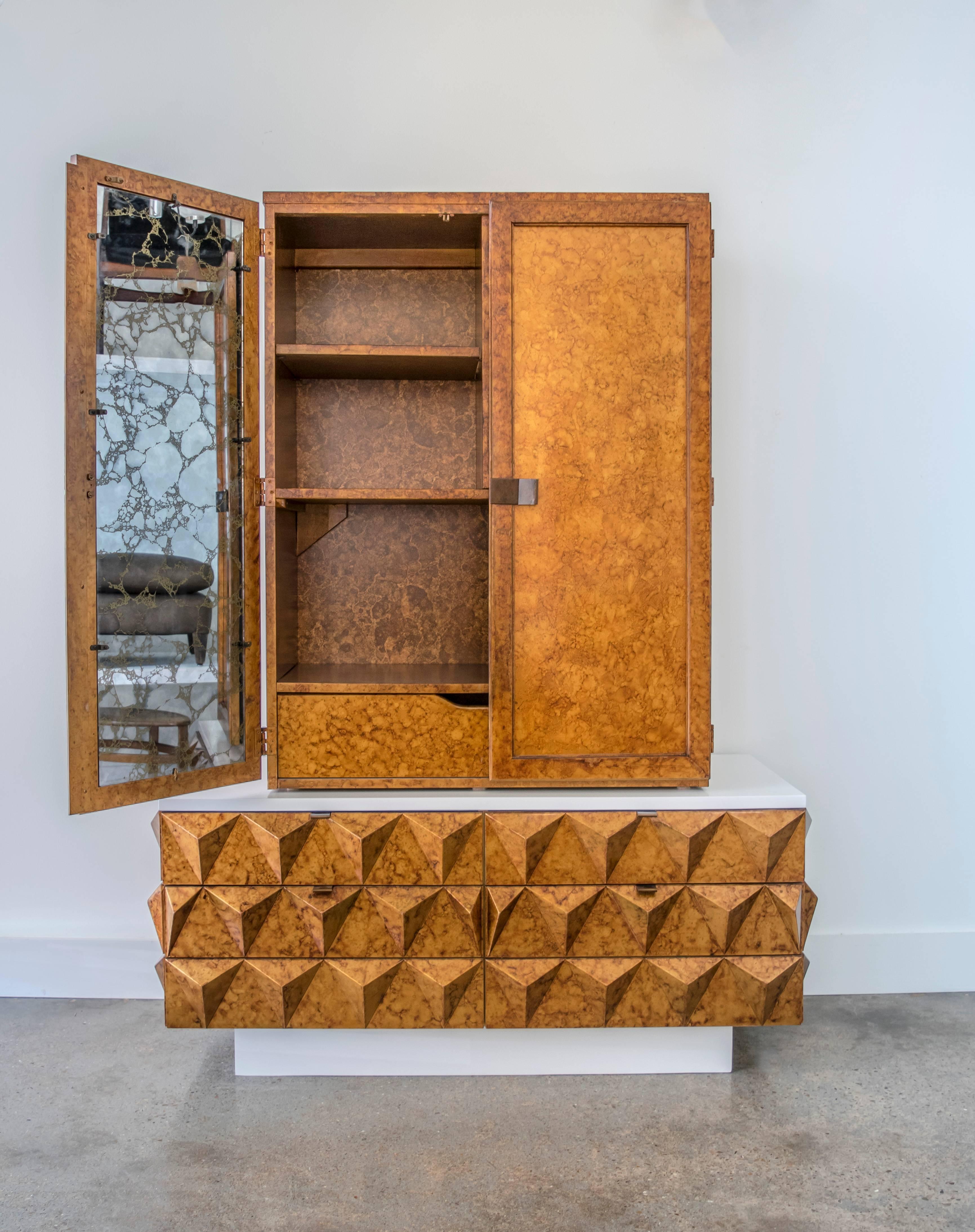 Mid-Century Modern Outstanding Brutalist Diamond Relief Armoire or Cabinet