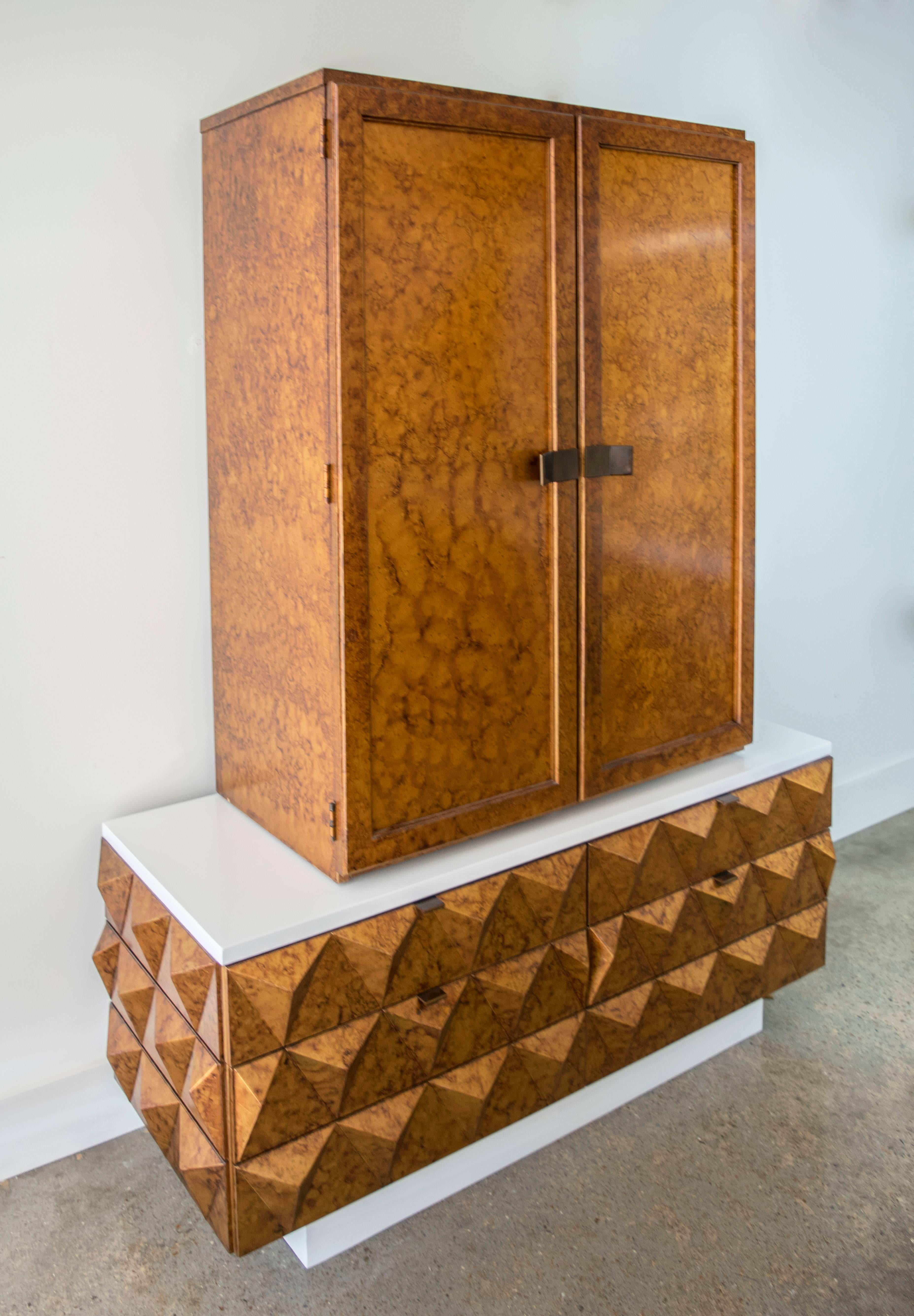 American Outstanding Brutalist Diamond Relief Armoire or Cabinet