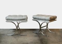 Fantastic Pair of Milo Baughman Double C-Base Ottomans