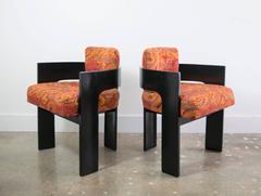 Pair of Three-Legged Milo Baughman Barrel Chairs in Original Fabric