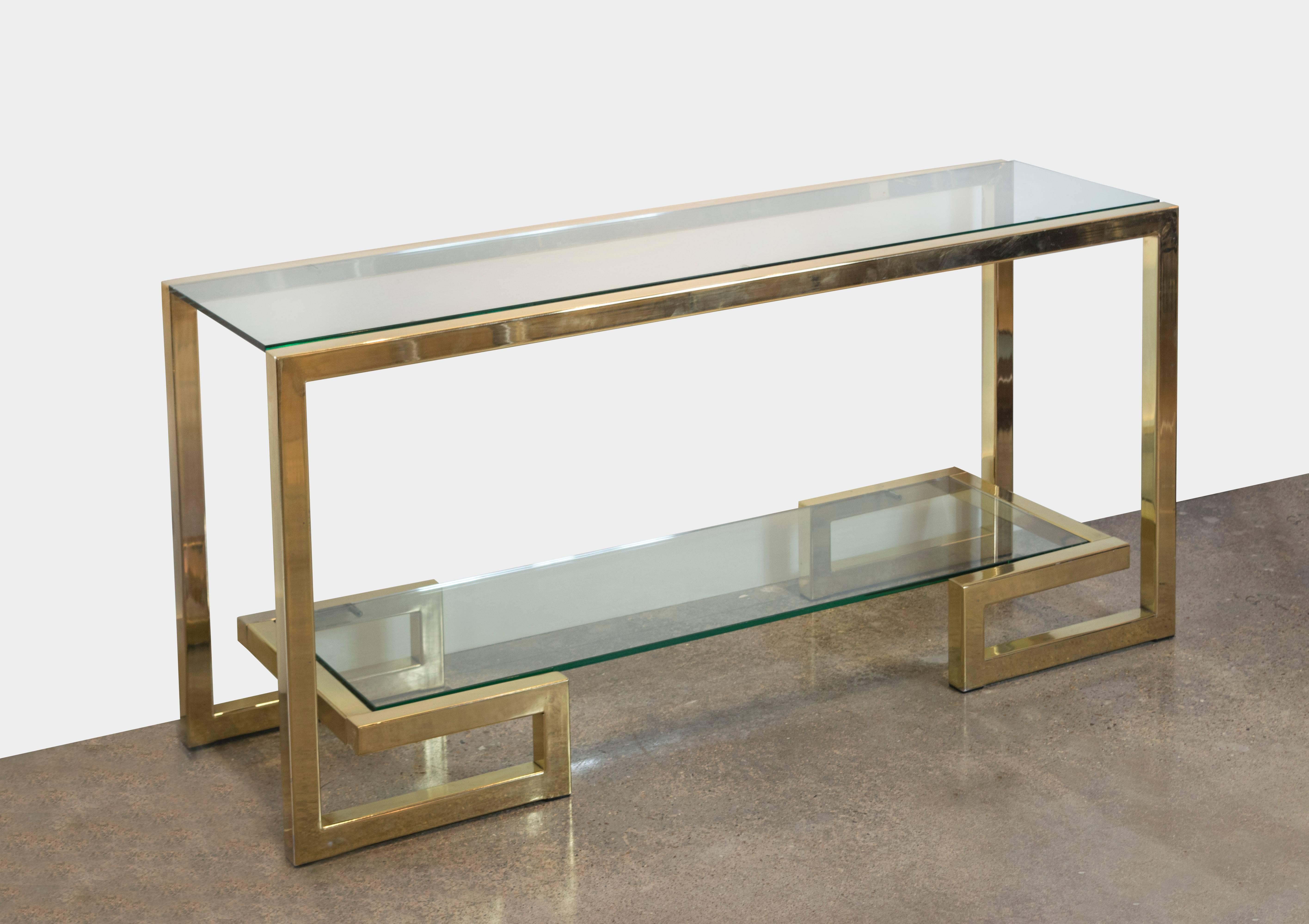 brass glass console table