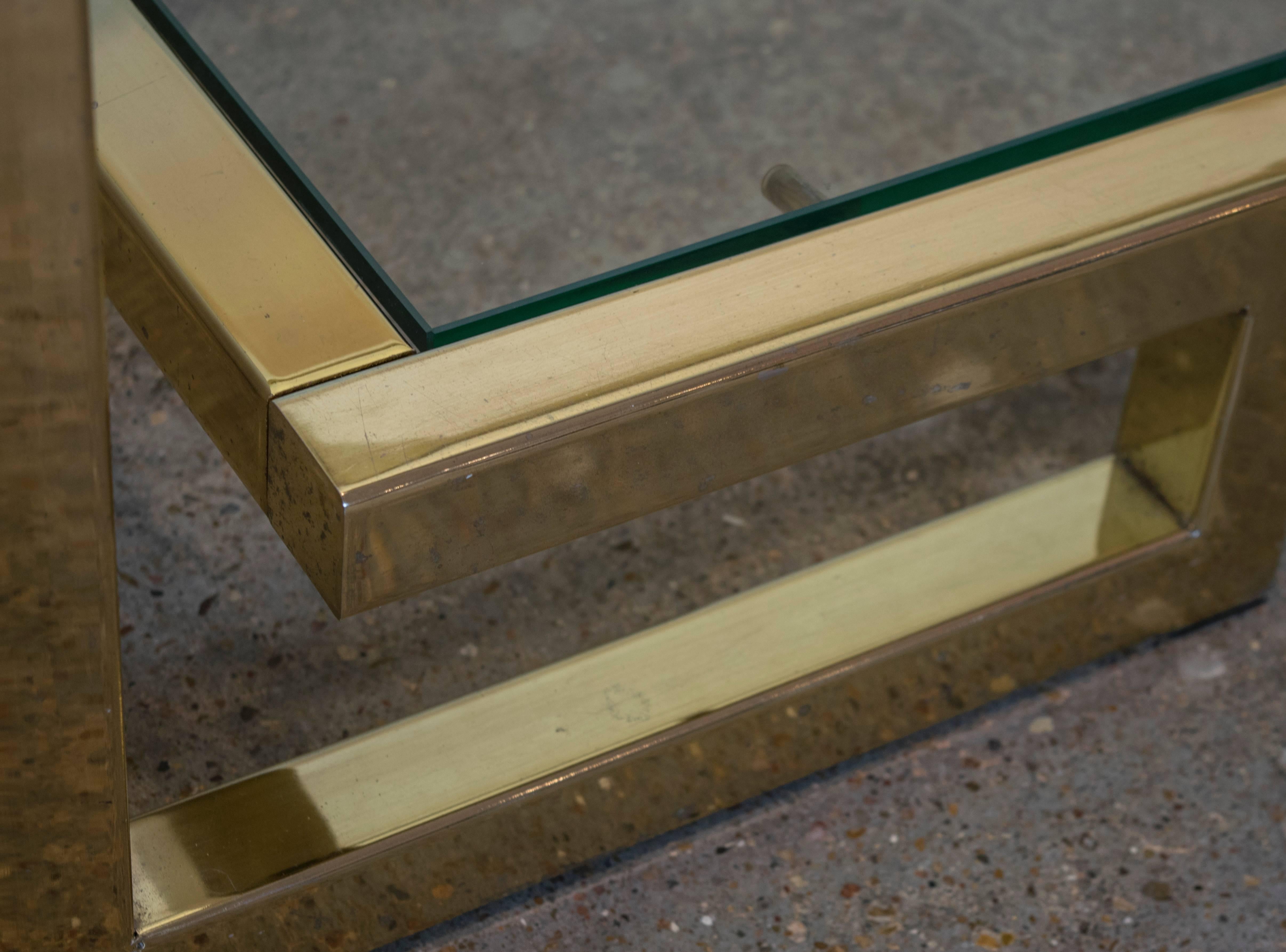 Italian Brass and Glass Console Table In The Style of Romeo Rega