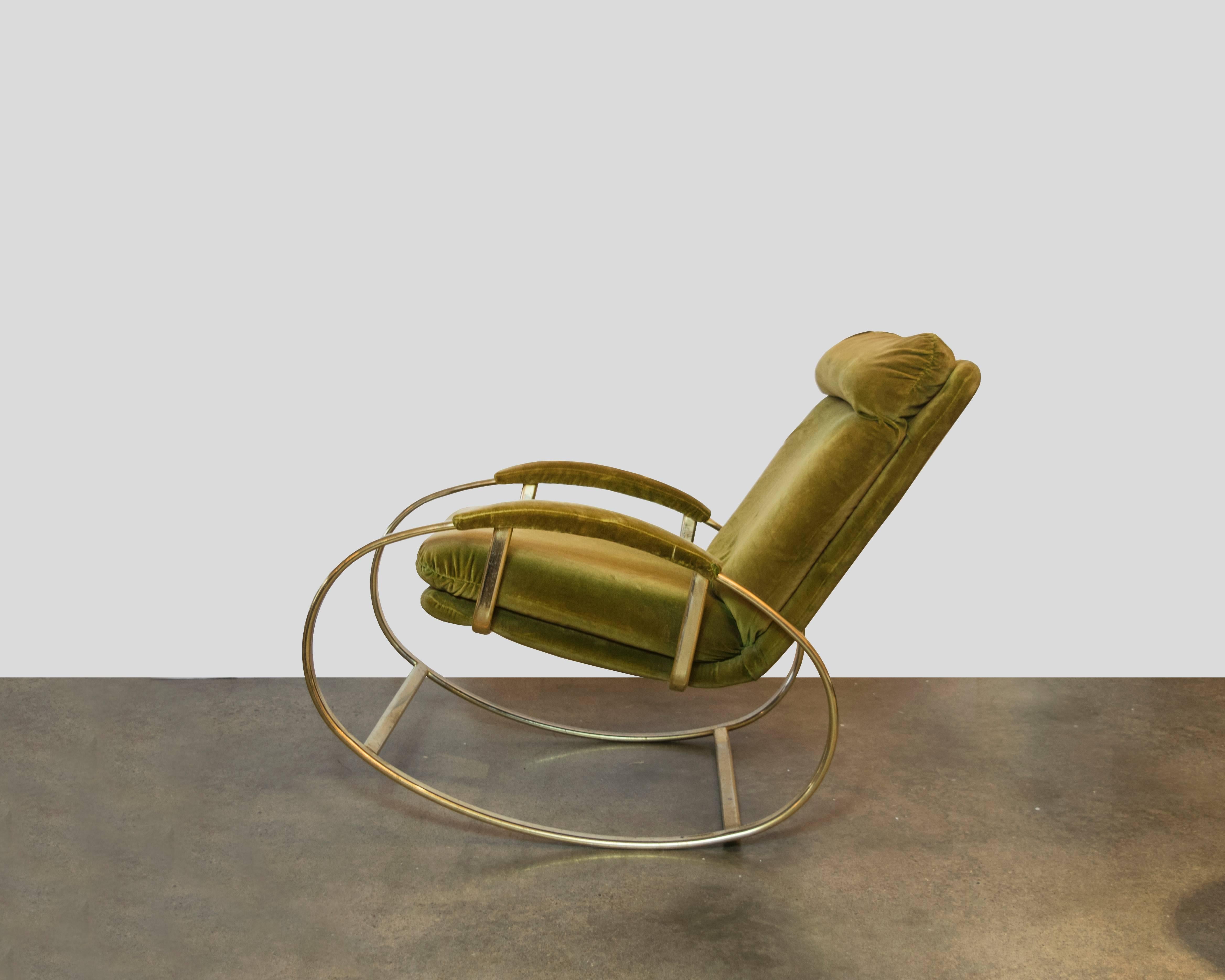 Mid-Century Modern Exquisite Brass Rocking Chair Attributed to Romeo Rega