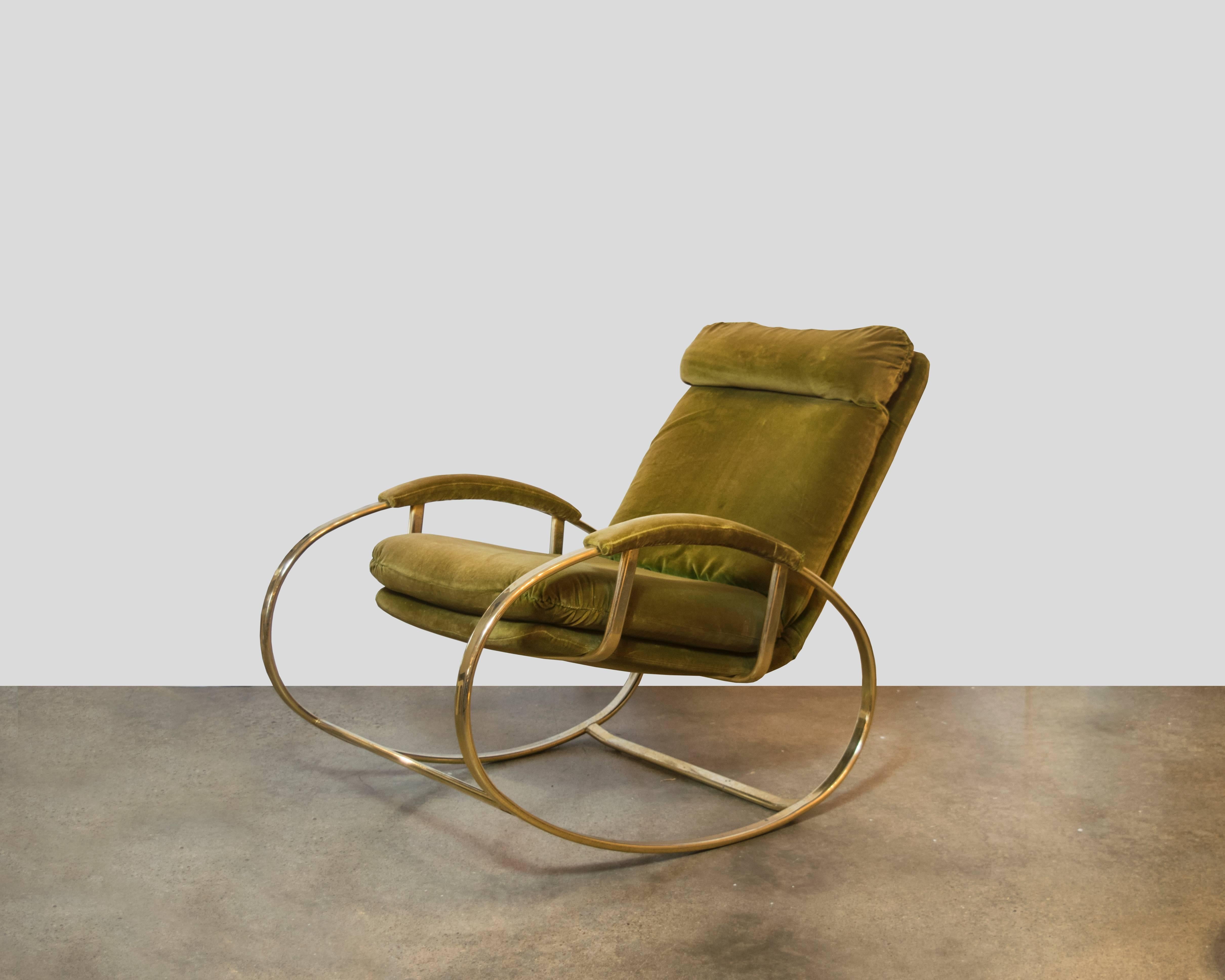 Italian Exquisite Brass Rocking Chair Attributed to Romeo Rega